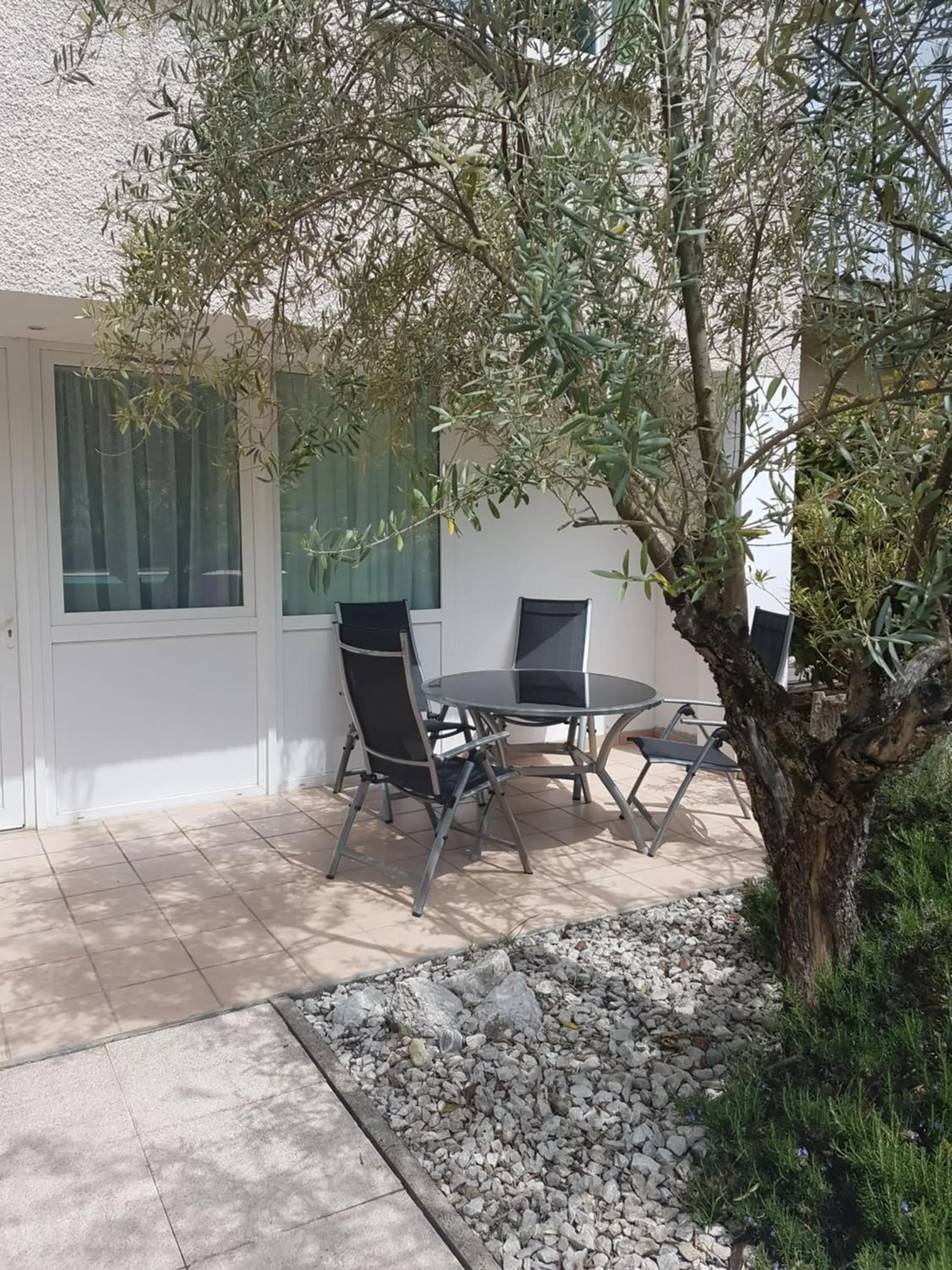 Patio in Logis Auberge Saint Simond