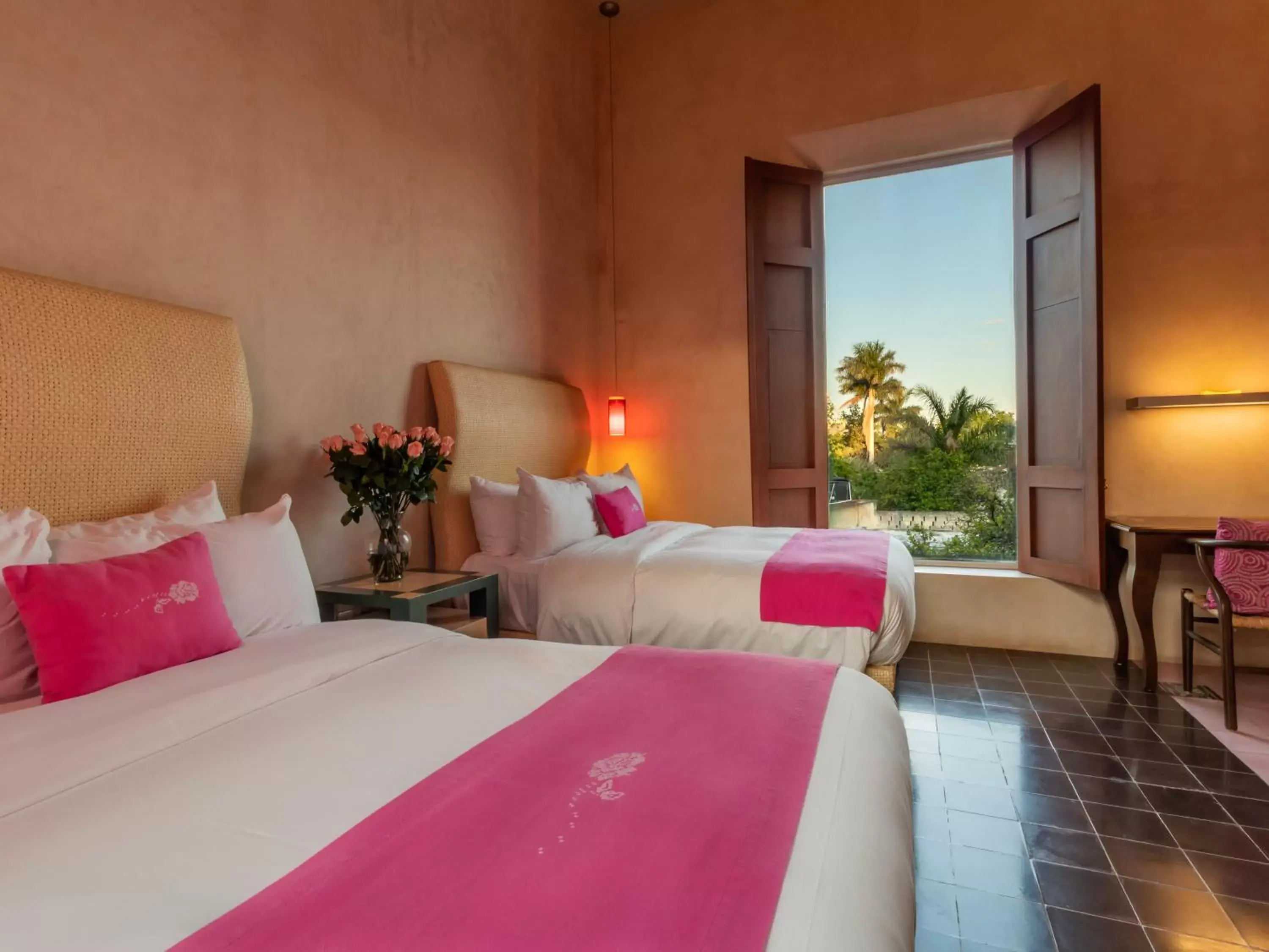 View (from property/room), Bed in Rosas & Xocolate Boutique Hotel and Spa Merida, a Member of Design Hotels