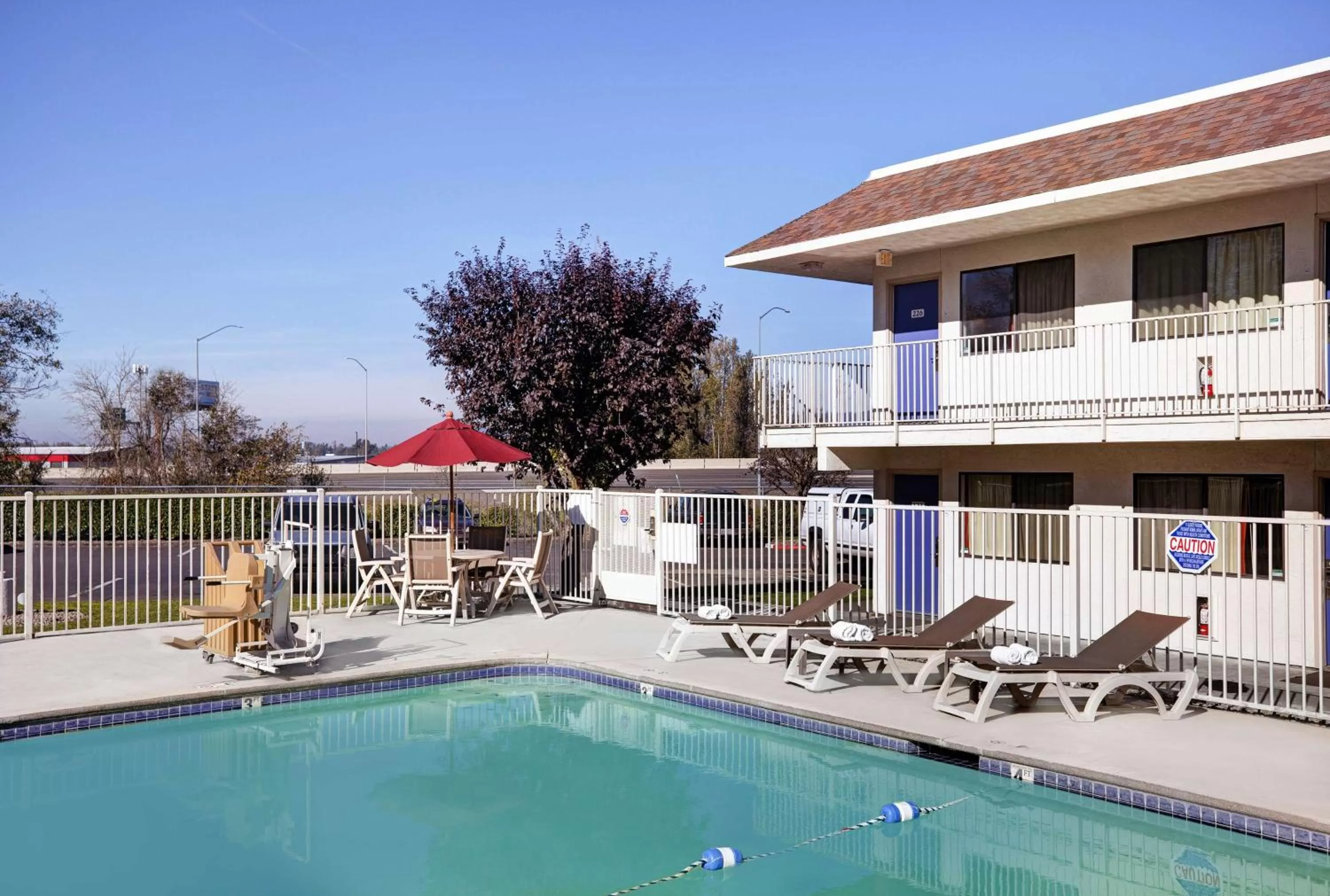 Pool view in Motel 6-Troutdale, OR - Portland East
