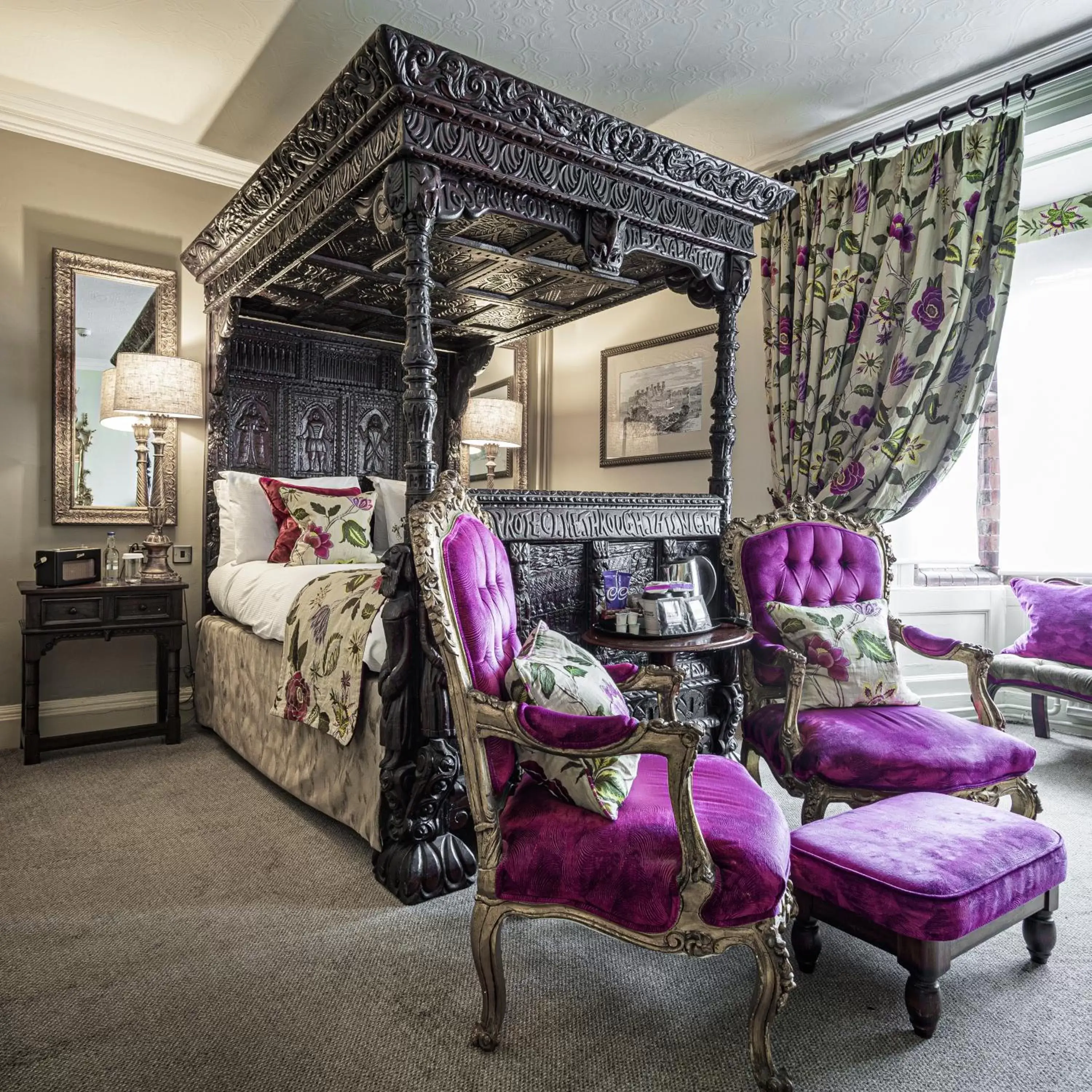 Bed, Seating Area in The Castle Hotel, Conwy, North Wales