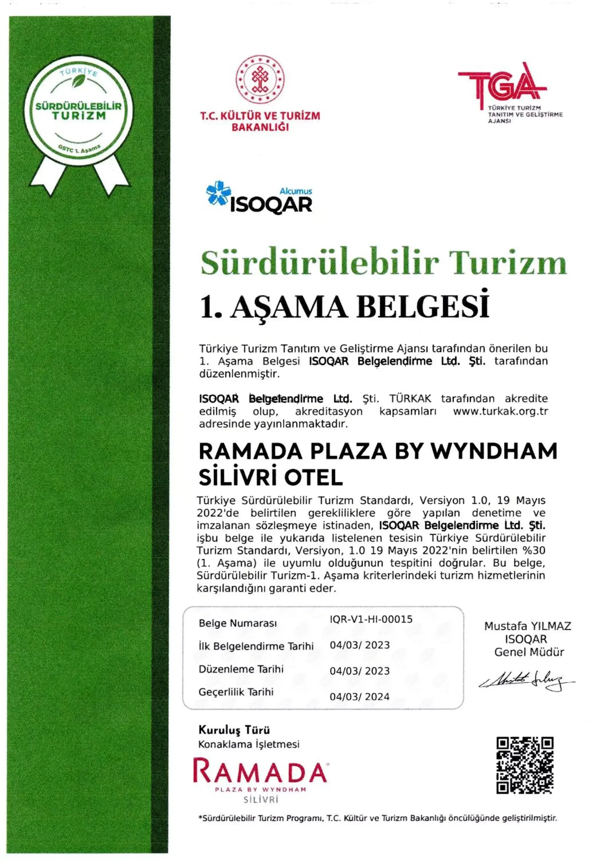 Certificate/Award, Logo/Certificate/Sign/Award in Ramada Plaza by Wyndham Silivri