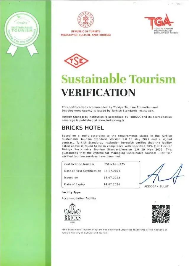 Logo/Certificate/Sign in Bricks Hotel İstanbul