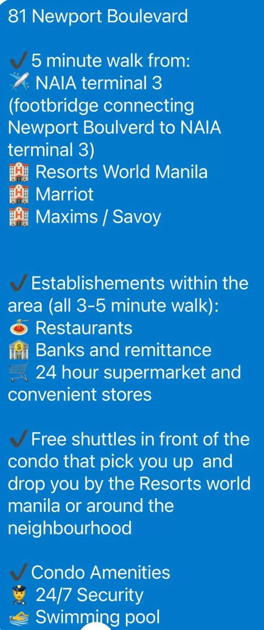 Property building in 81 Newport Boulevard Cluster 4 - 8F across NAIA Airport, Terminal 3 Property building in 81 Newport Boulevard Cluster 4 - 8F across NAIA Airport, Terminal 3