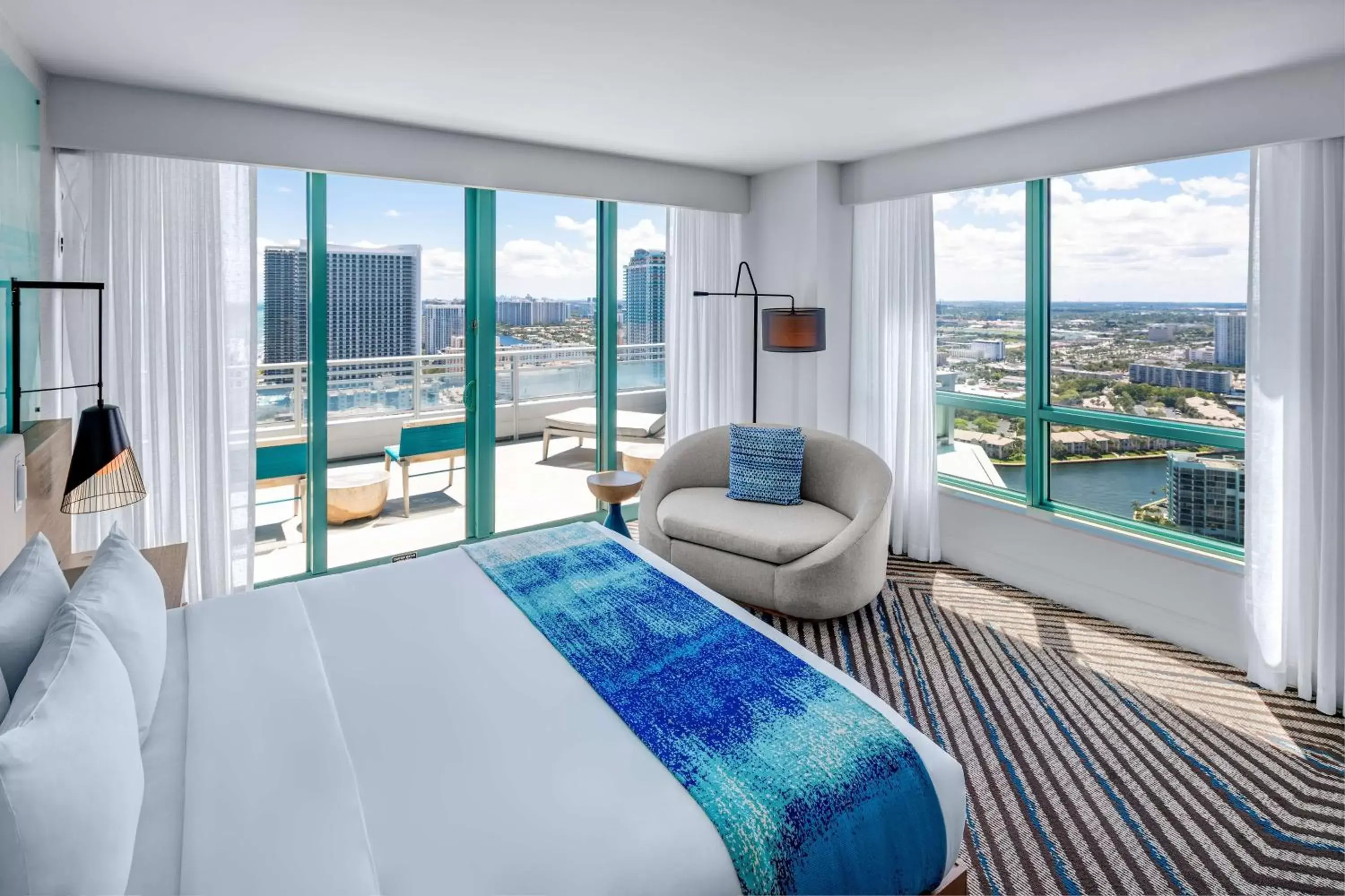 Bed, Pool View in The Diplomat Beach Resort Hollywood, Curio Collection by Hilton
