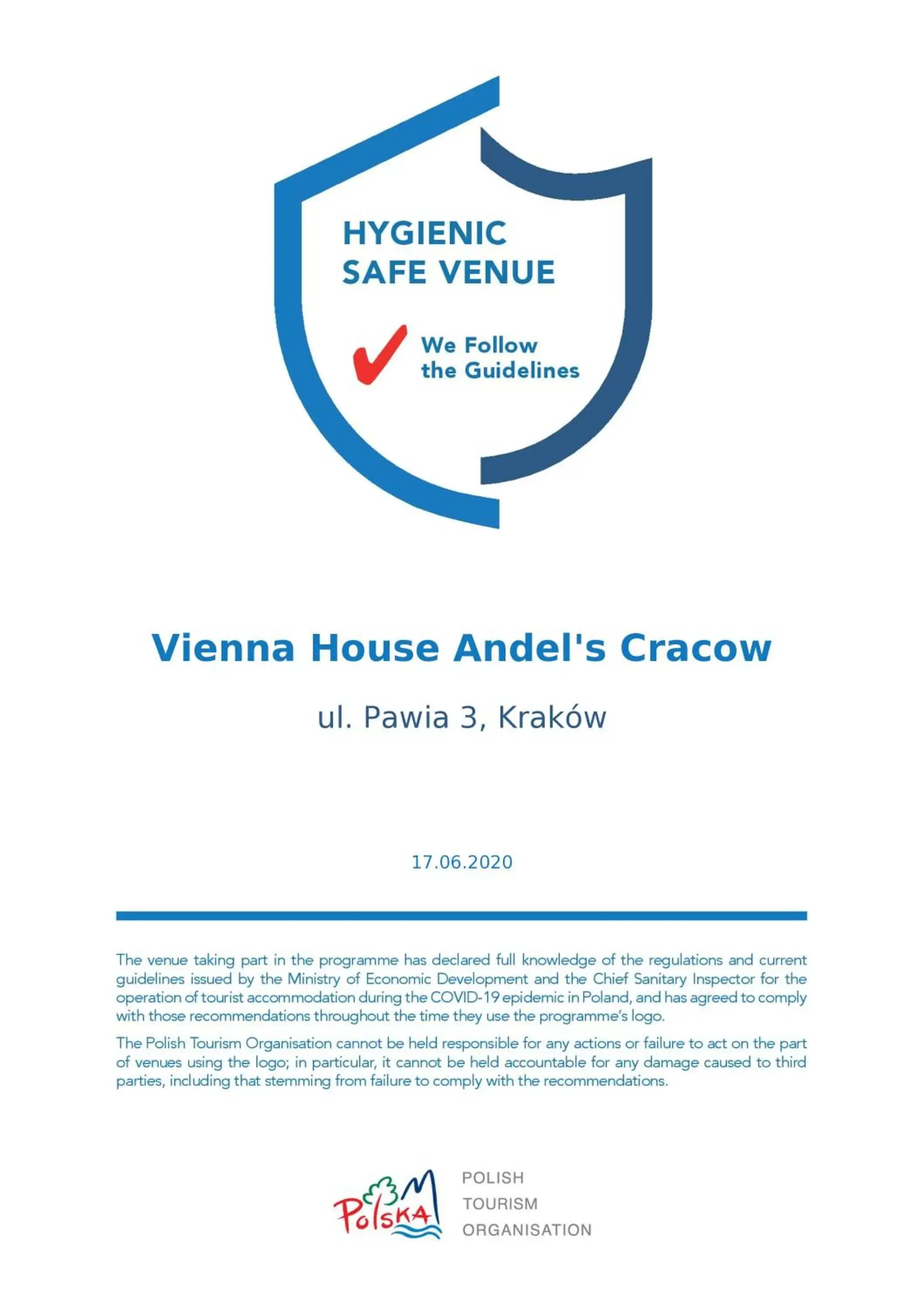 Logo/Certificate/Sign in Vienna House by Wyndham Andel's Cracow