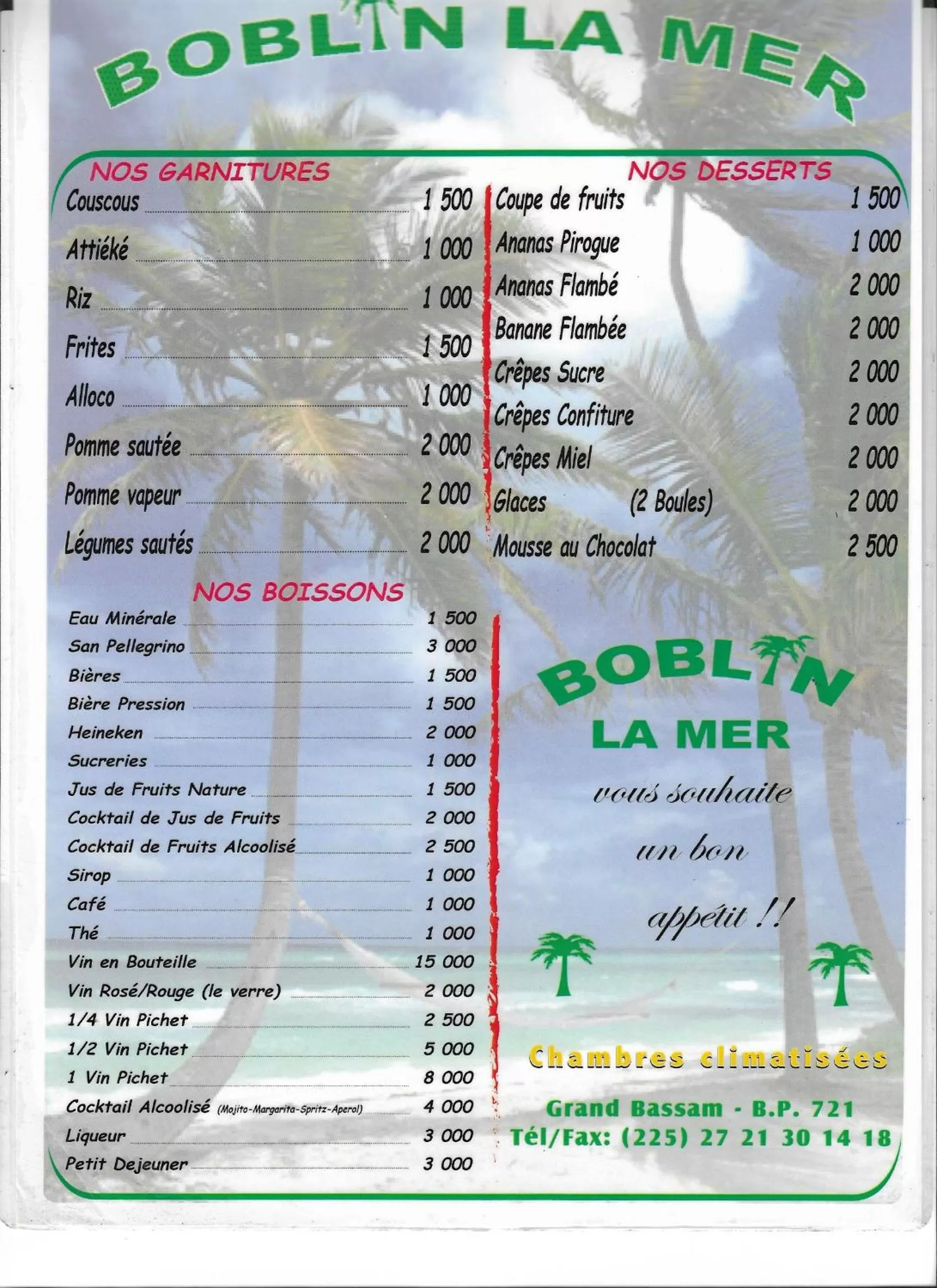 Boblin la Mer hotel restaurant plage