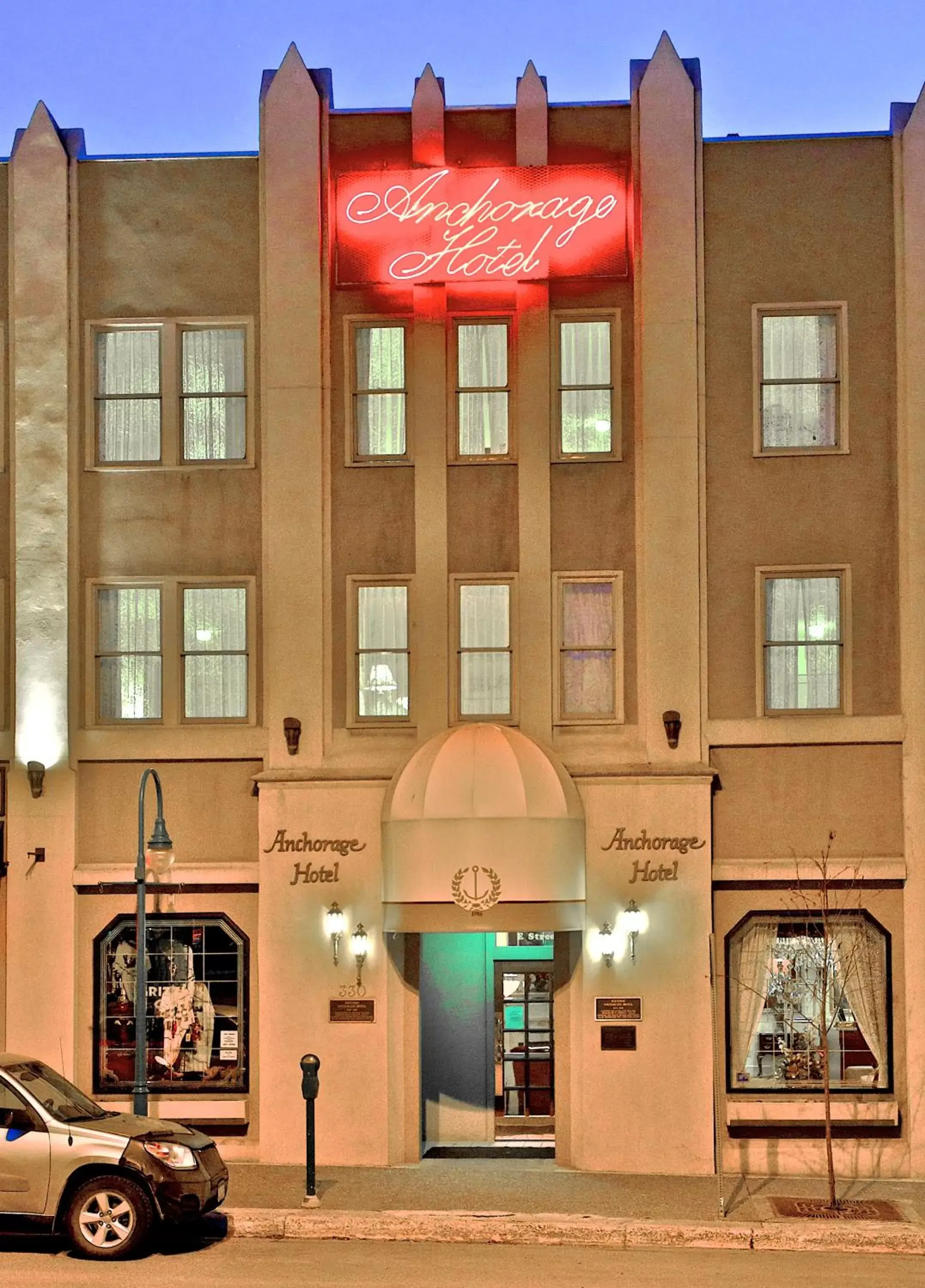 Facade/entrance, Property Building in Historic Anchorage Hotel