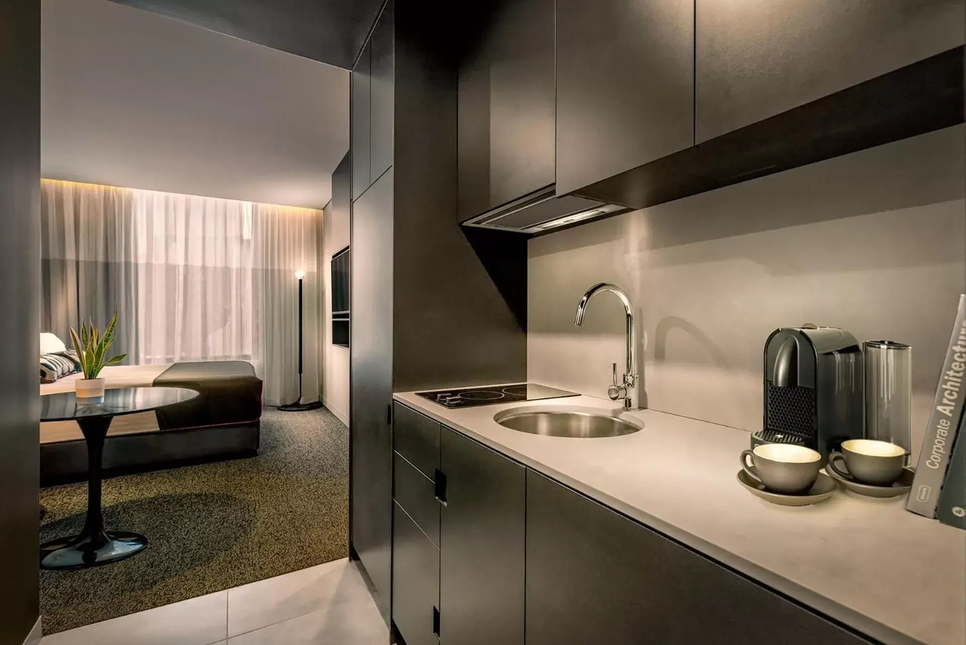 Coffee/tea facilities, Bed in Veriu Green Square Coffee/tea facilities, Bed in Veriu Green Square