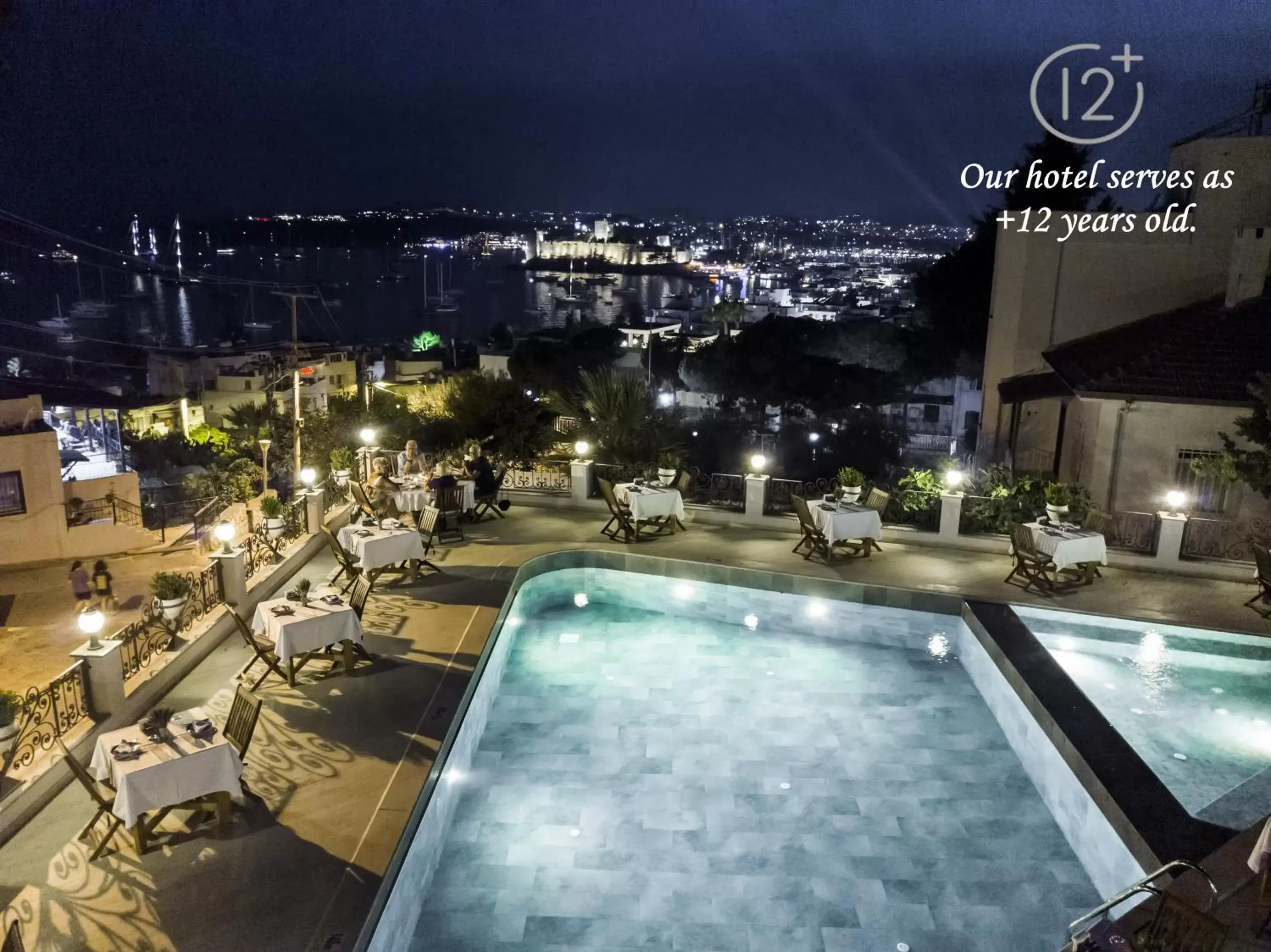 Night, Swimming Pool in Manzara Hotel - Adults Only