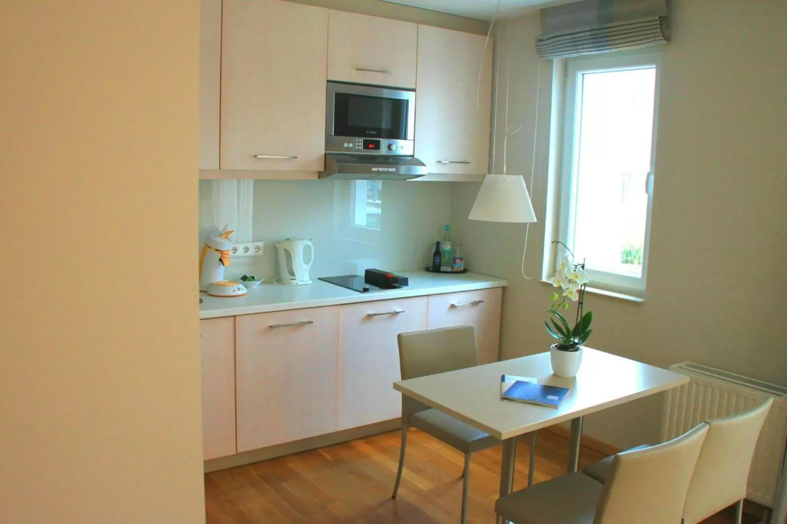 Kitchen or kitchenette in Nymphe Strandhotel & Apartments