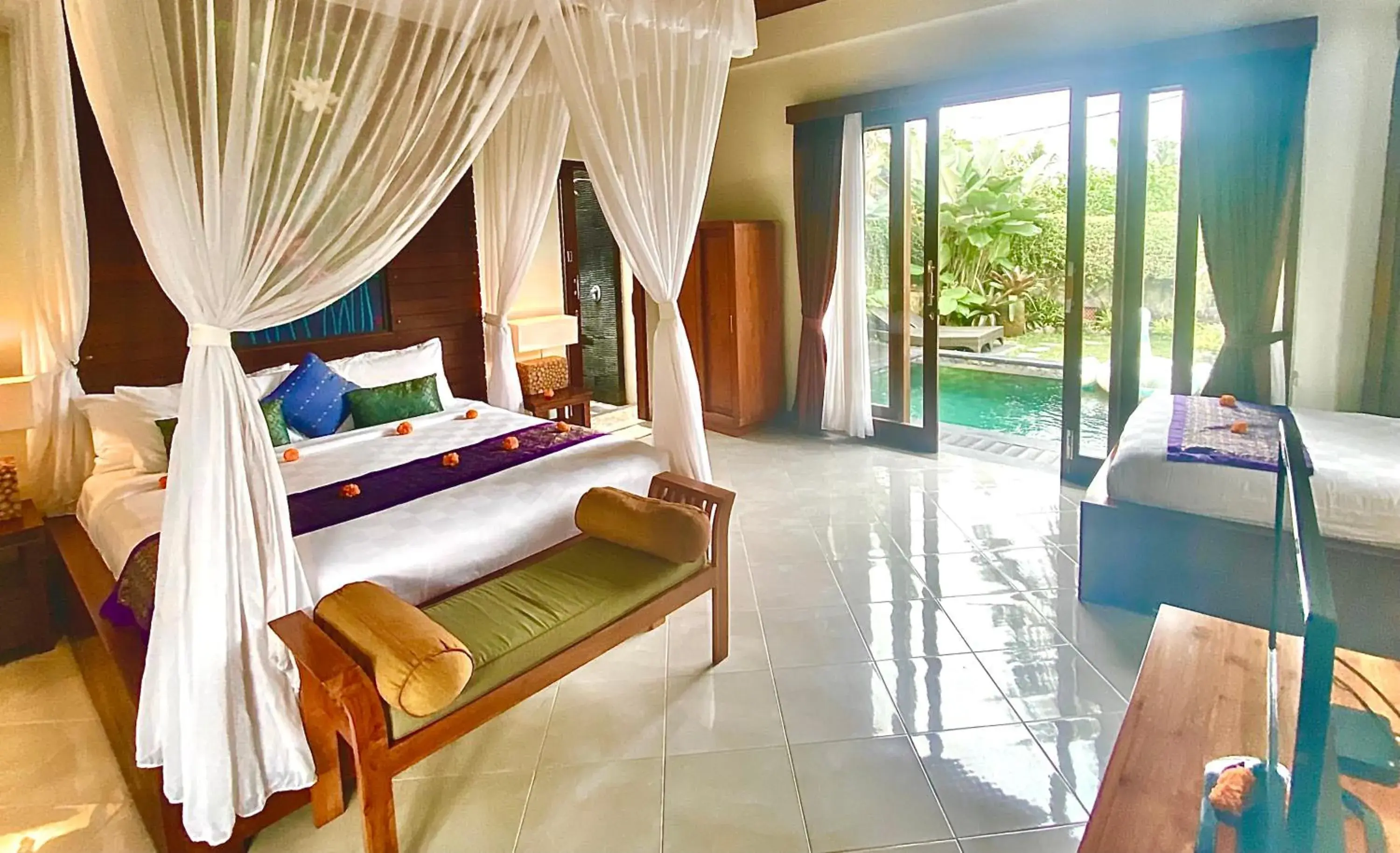 Bed, Pool View in Ubud Paradise Villa