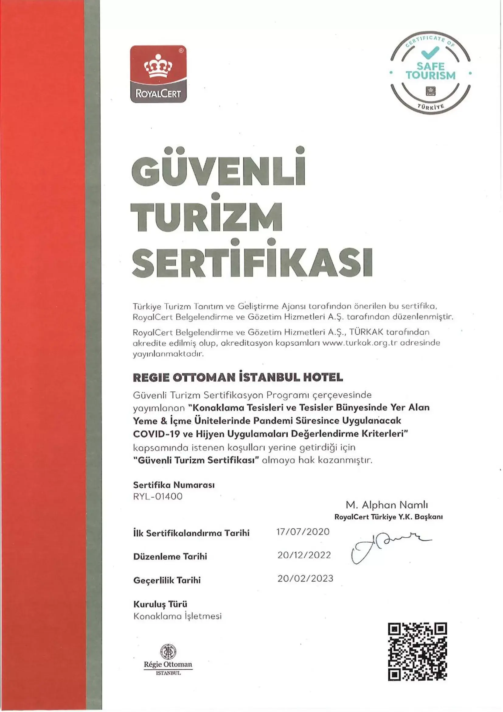 Certificate/Award in Régie Ottoman Istanbul - Special Category