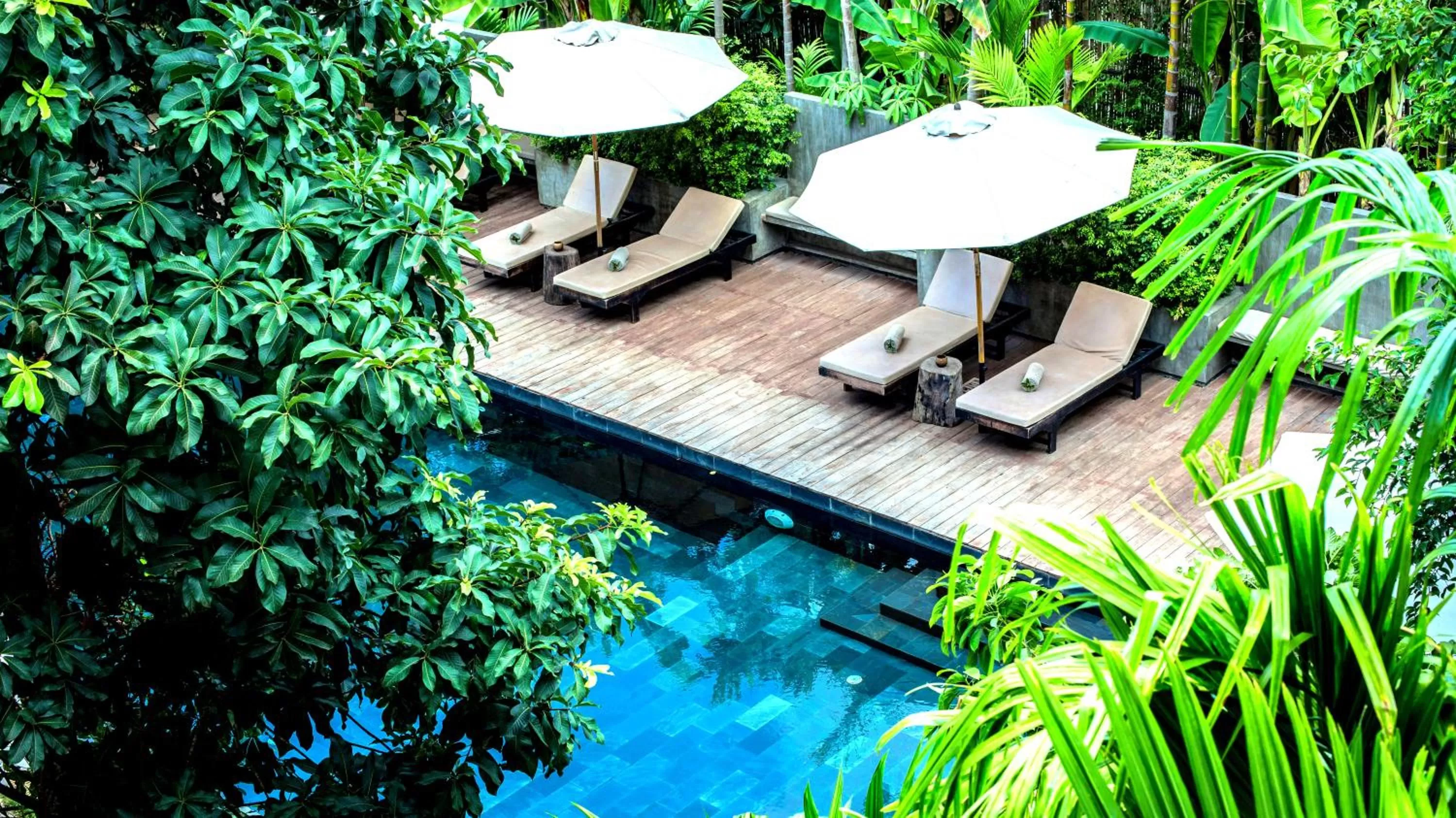 Bird's eye view, Pool View in La Residence Blanc D'Angkor