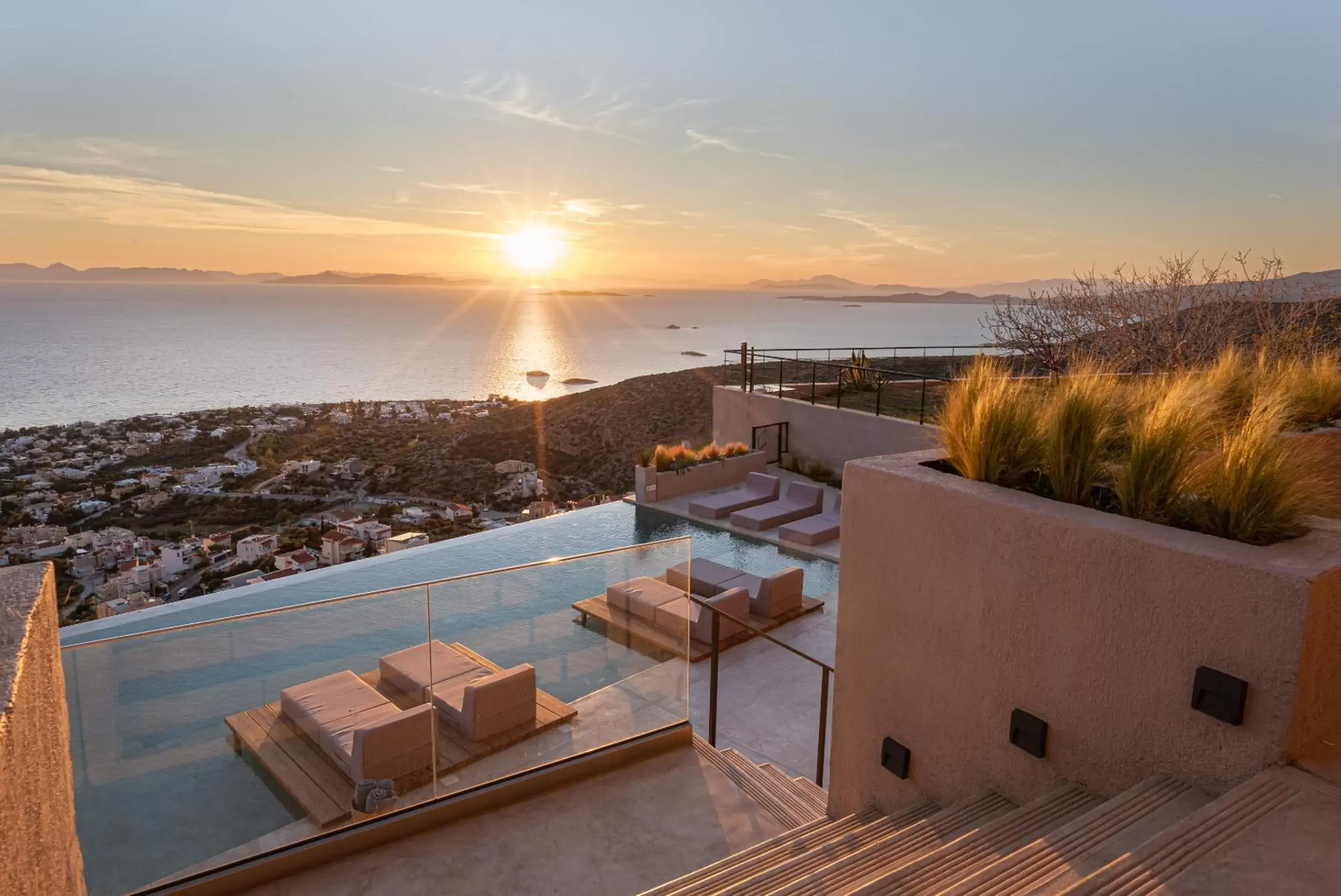 Pool view, Sunrise/Sunset in Saronida Hills