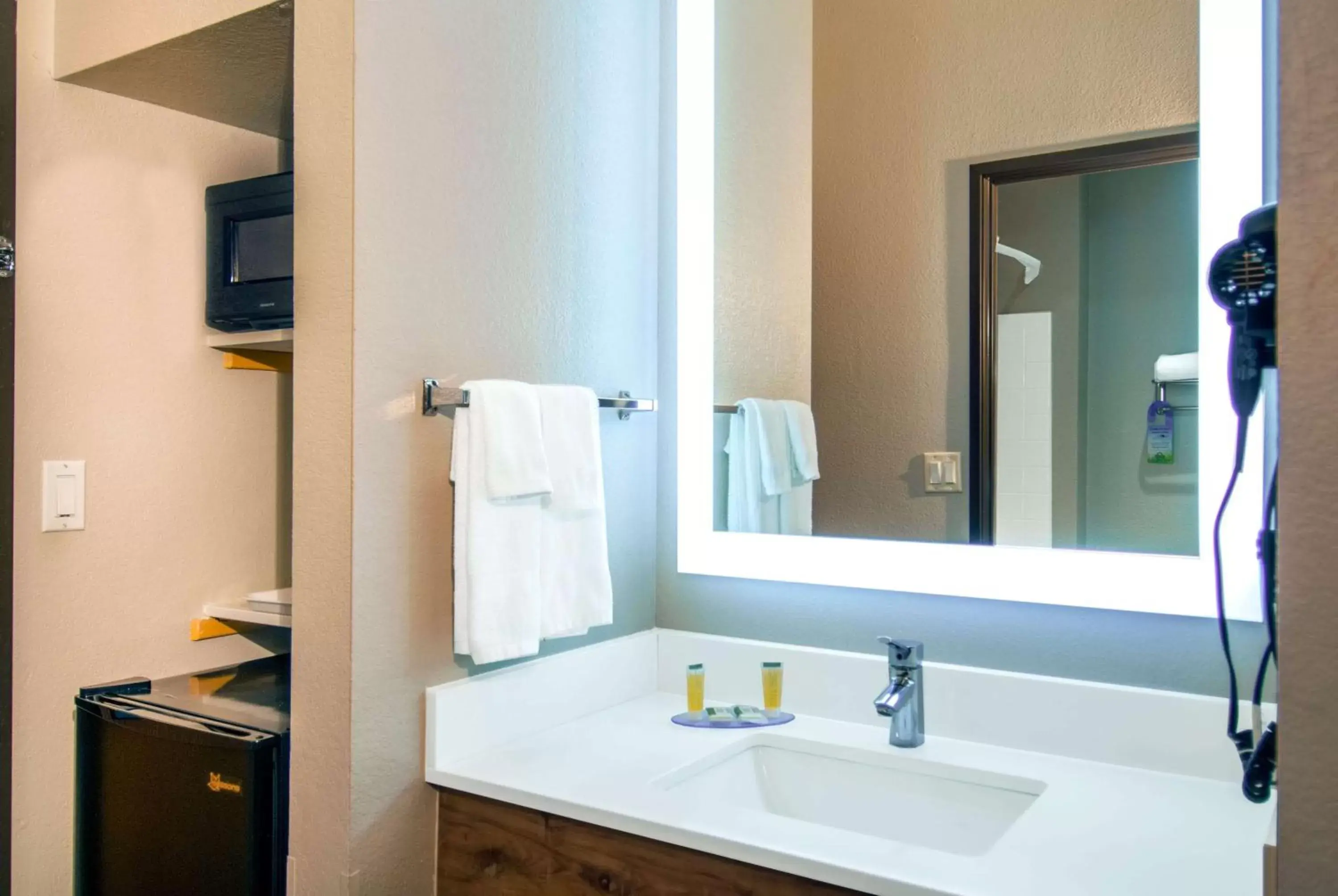 TV and multimedia, Bathroom in Days Inn by Wyndham Suites San Antonio North/Stone Oak