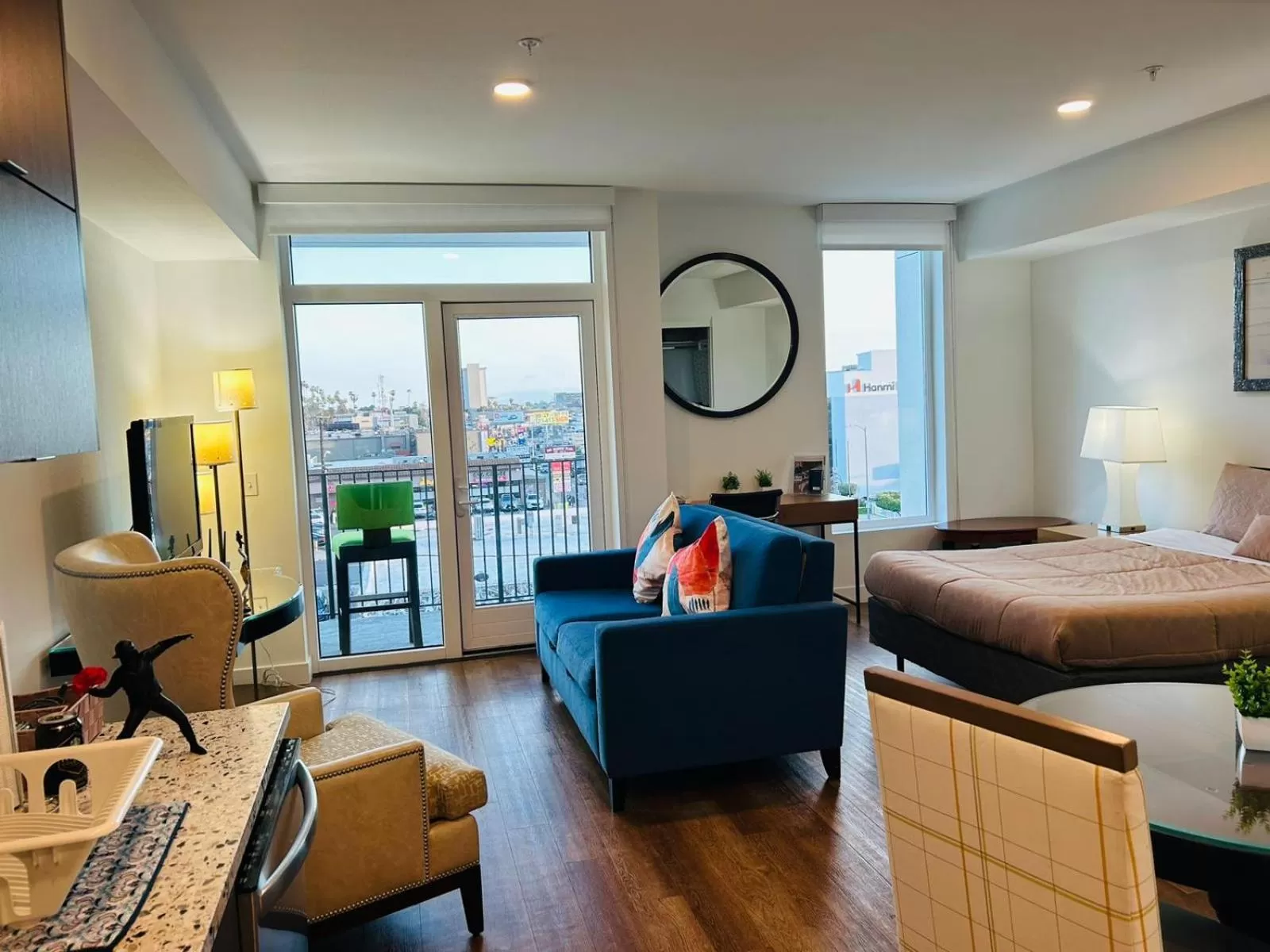 Bed, Seating Area in Gorgeous Hollywood Apts LA's Best Location and Amazing Roof Deck