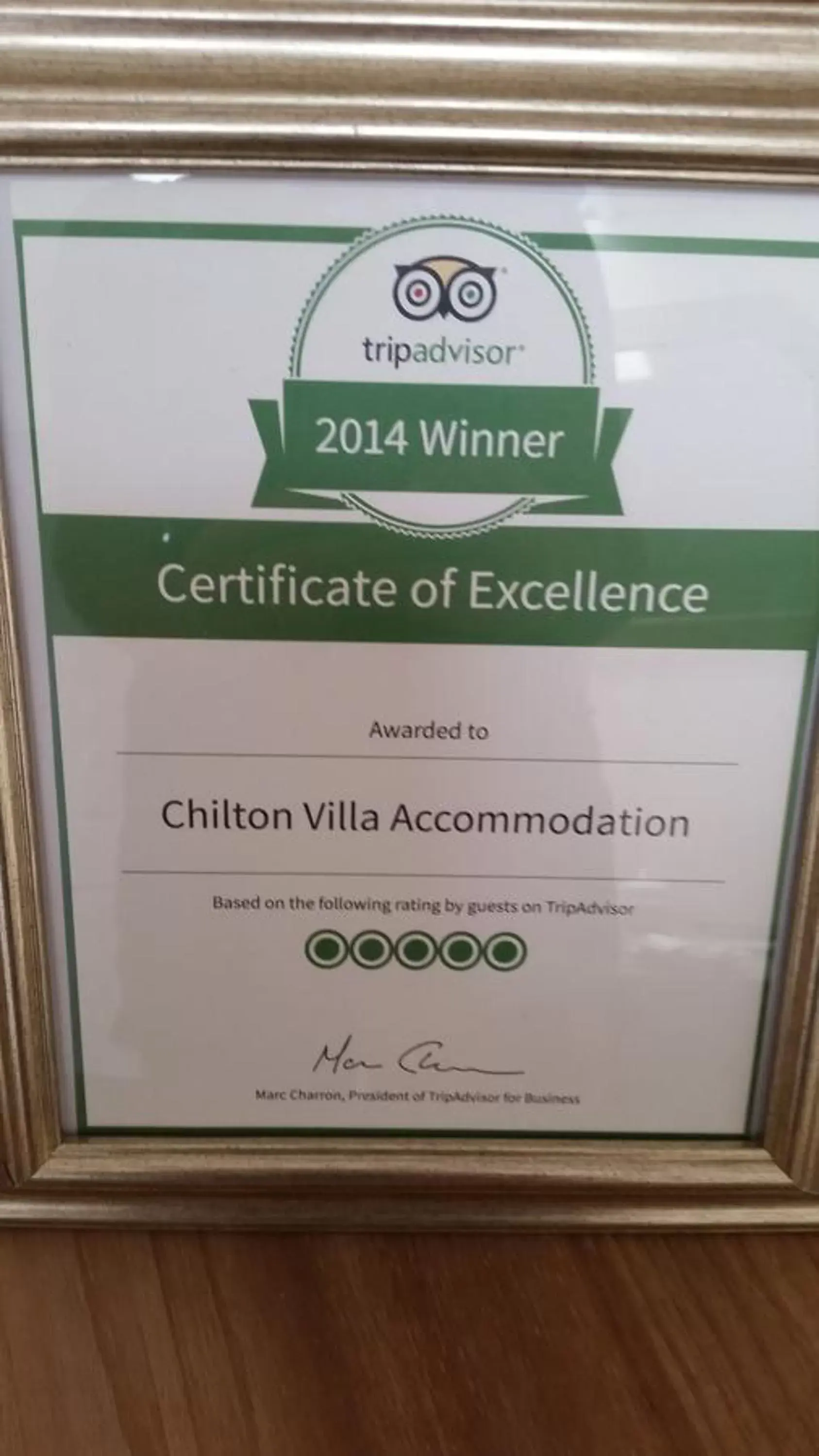 Certificate/Award in Chilton Villa B&B
