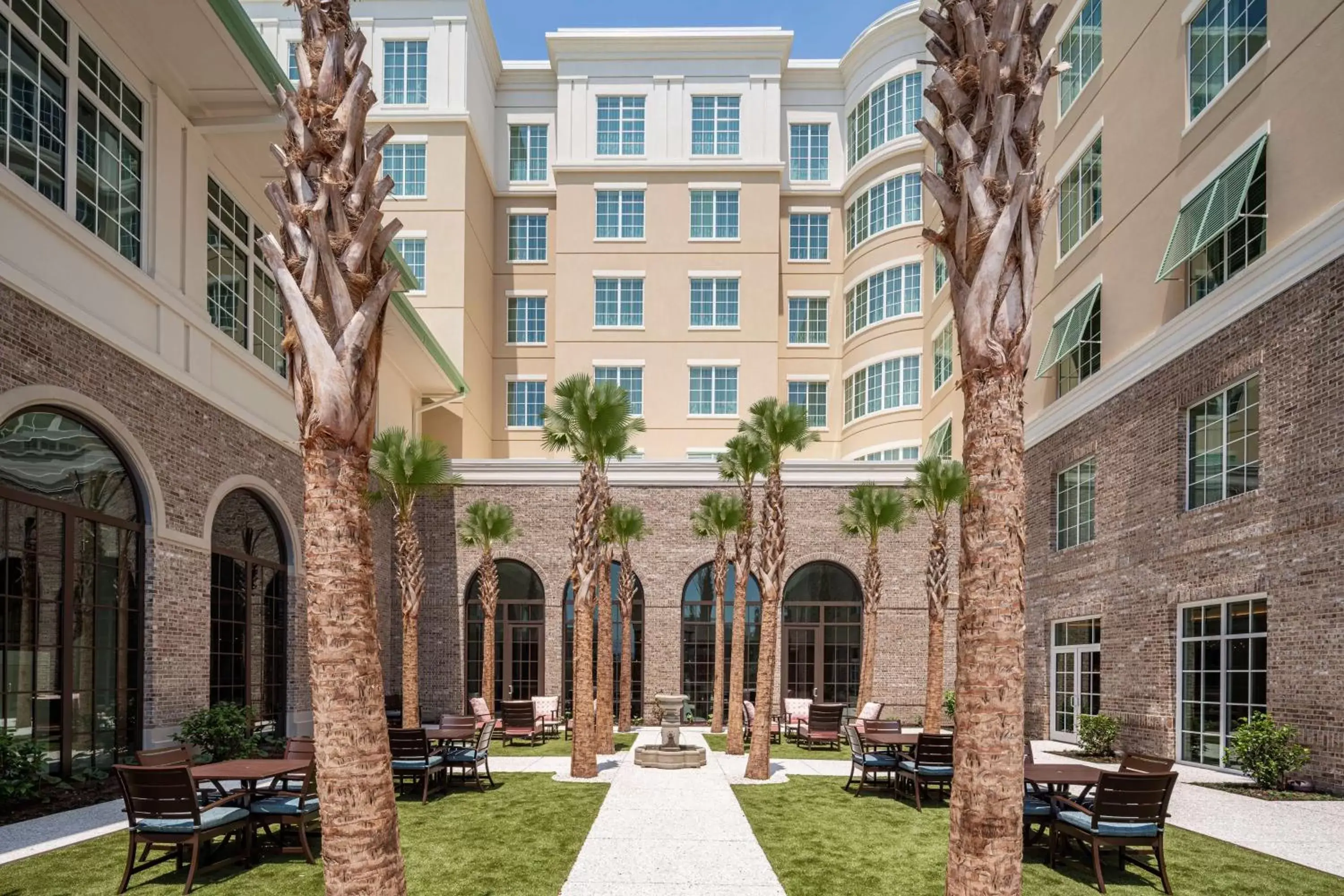 Inner courtyard view in Embassy Suites by Hilton Charleston Harbor Mt. Pleasant Inner courtyard view in Embassy Suites by Hilton Charleston Harbor Mt. Pleasant