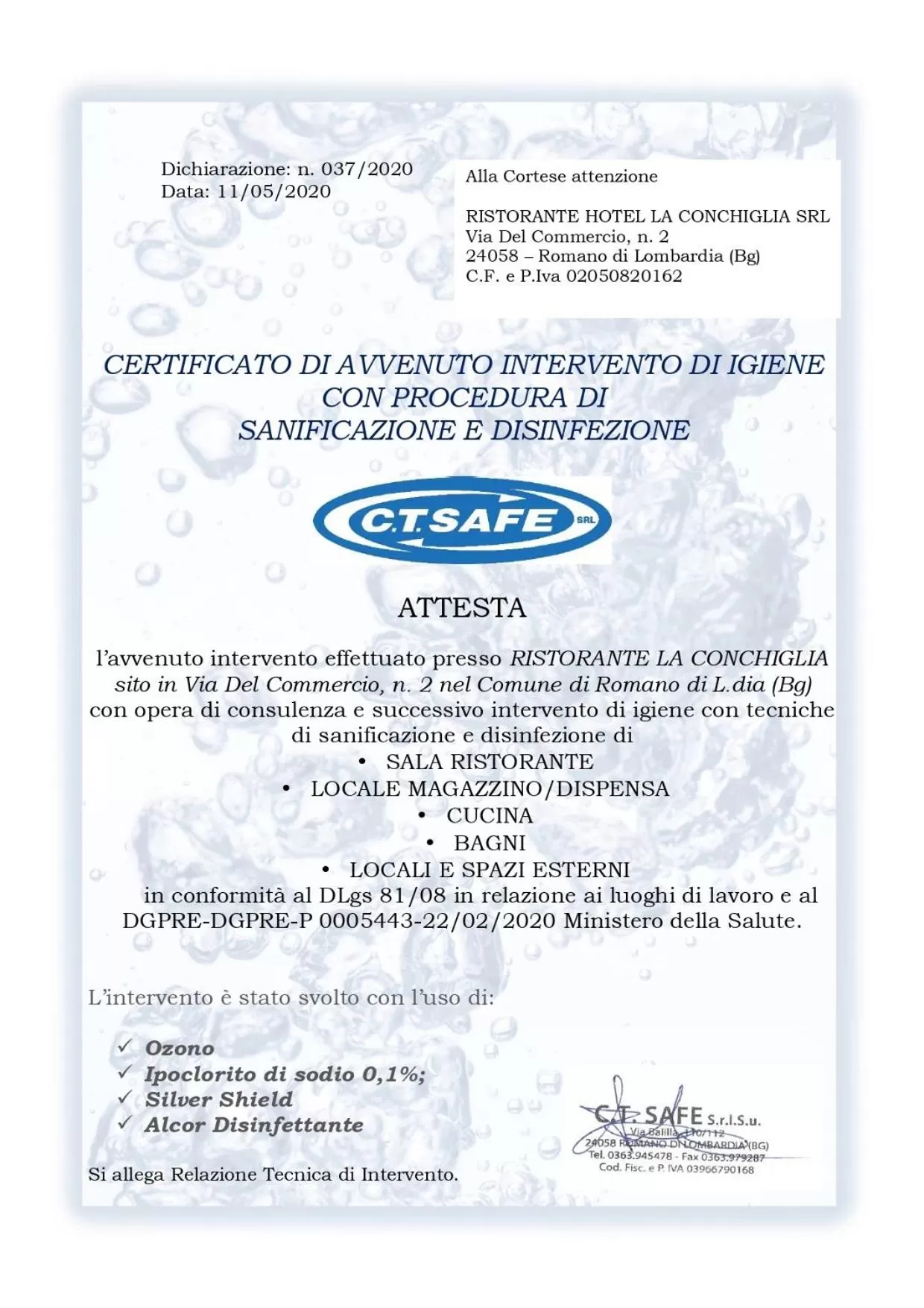 Logo/Certificate/Sign in Hotel La Conchiglia