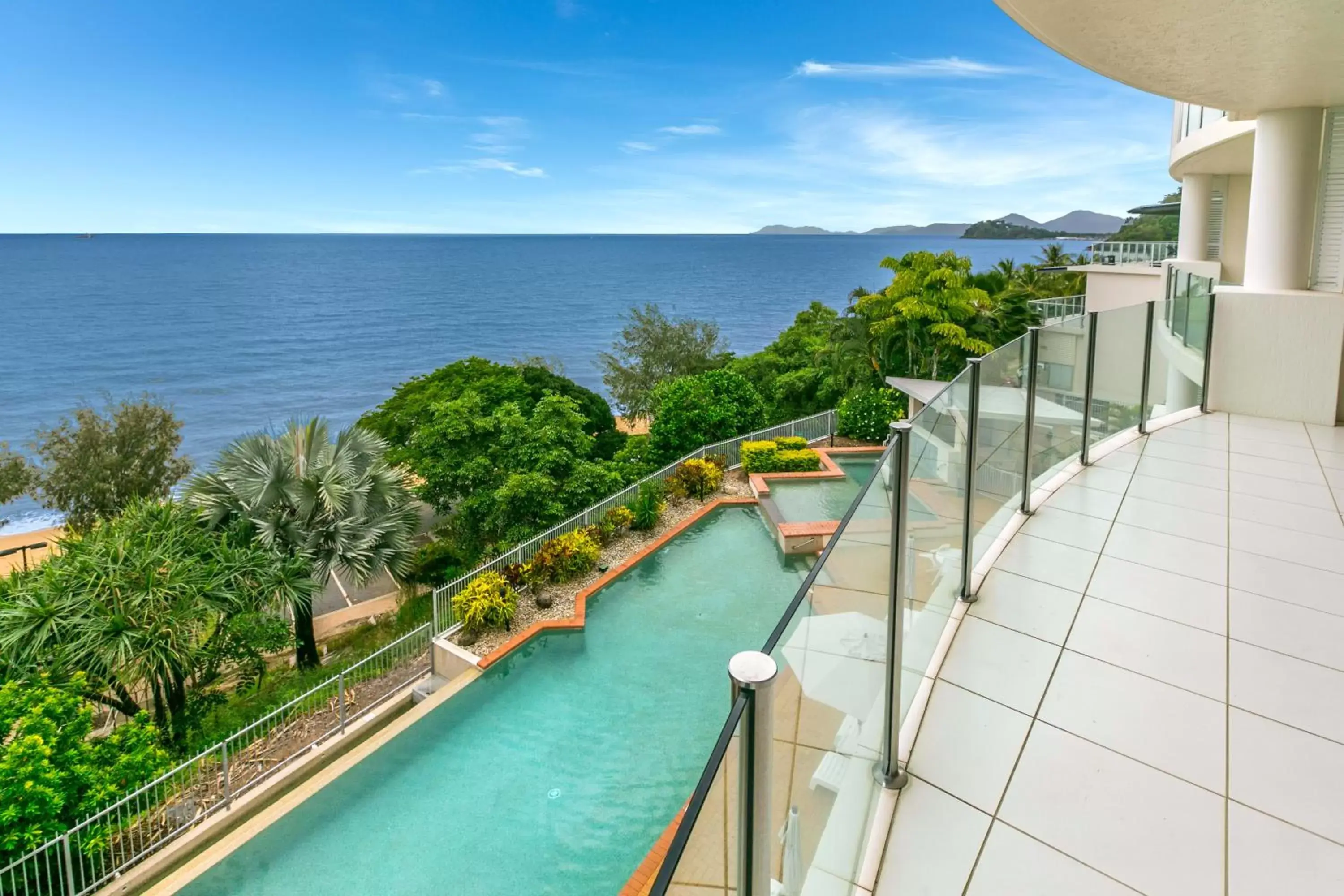 Balcony/Terrace, Pool View in Bellevue At Trinity Beach