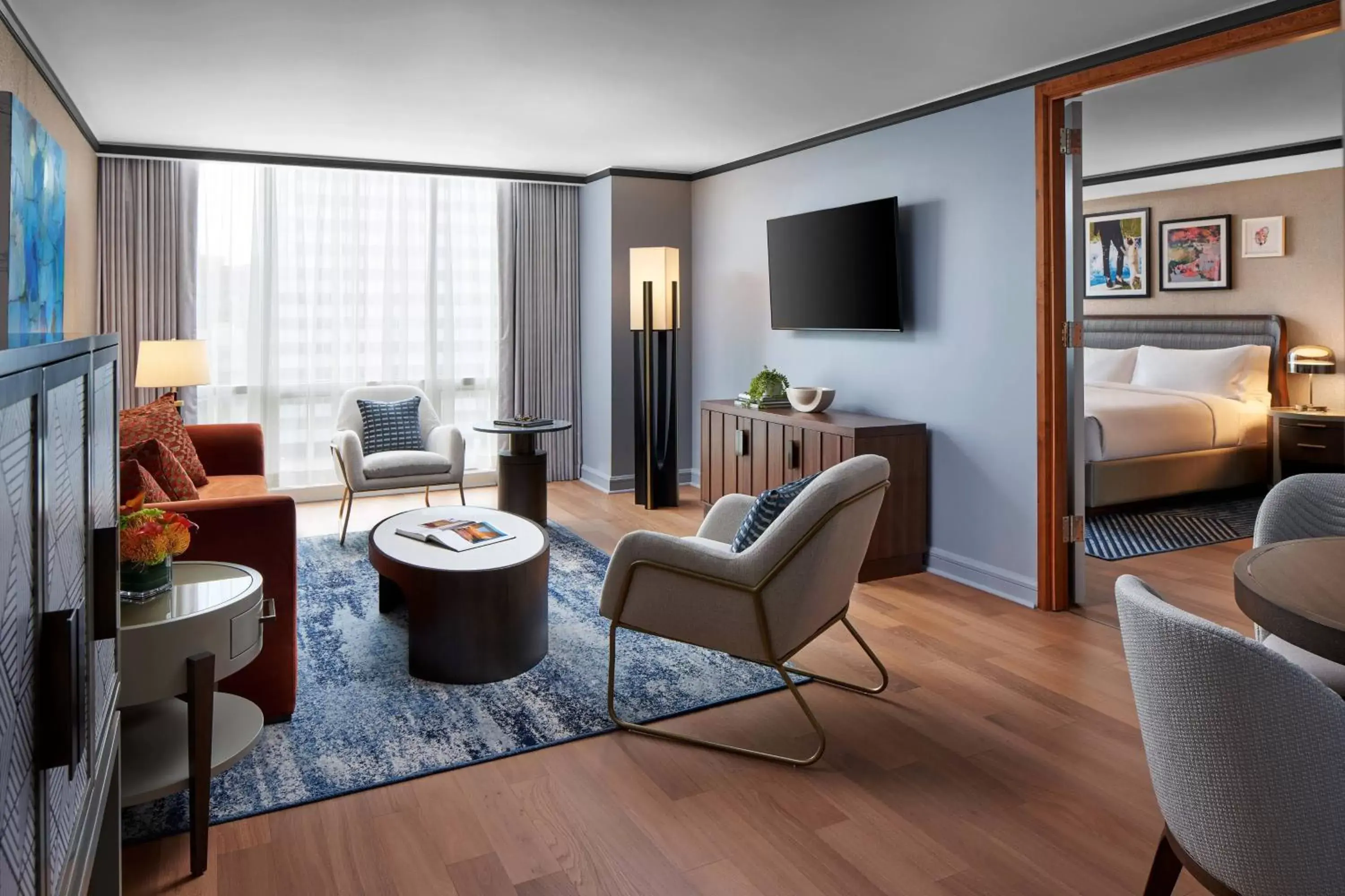 Bedroom, Seating Area in The Opus Westchester, Autograph Collection