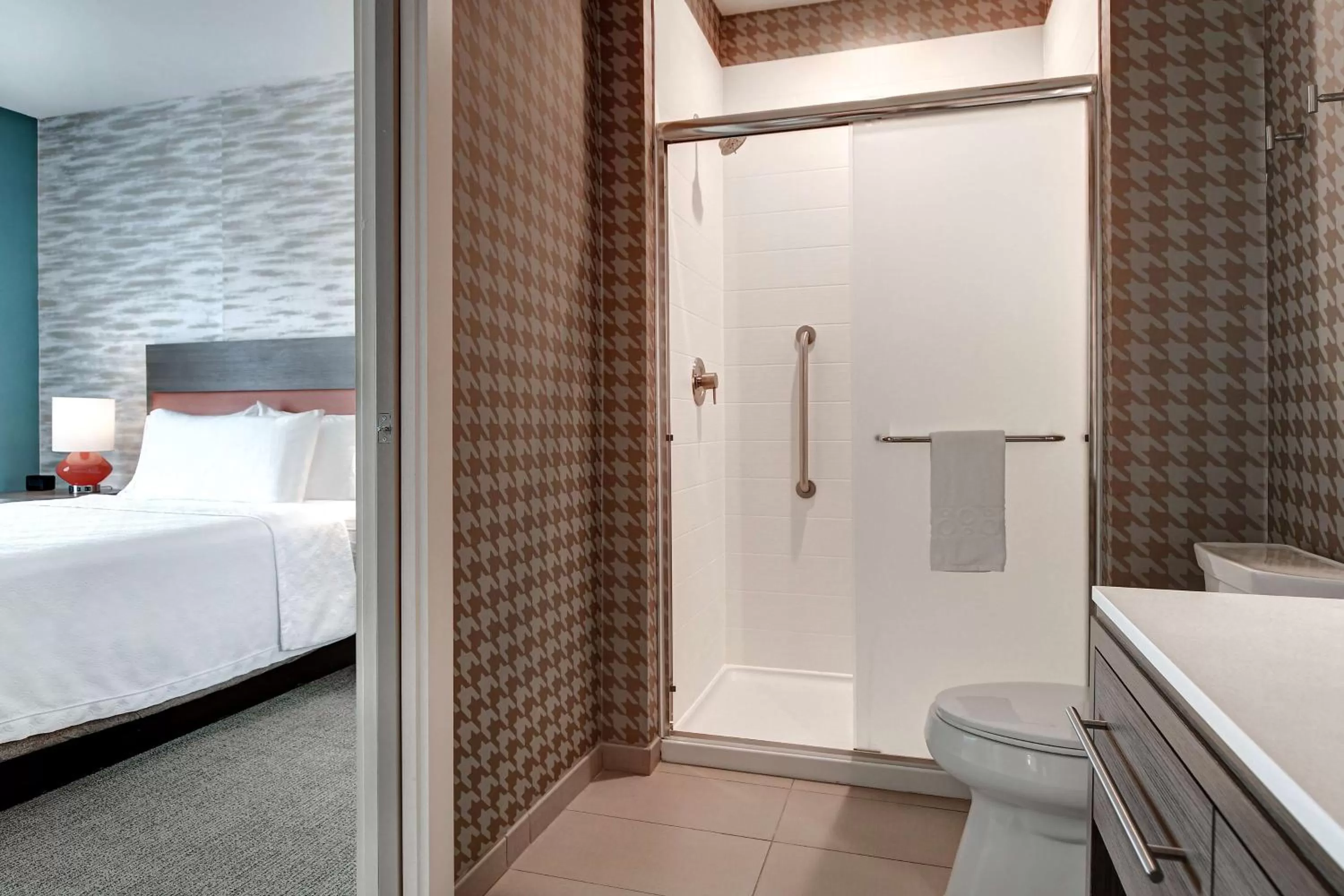 Bathroom, Bed in Home2 Suites by Hilton North Plano Hwy 75