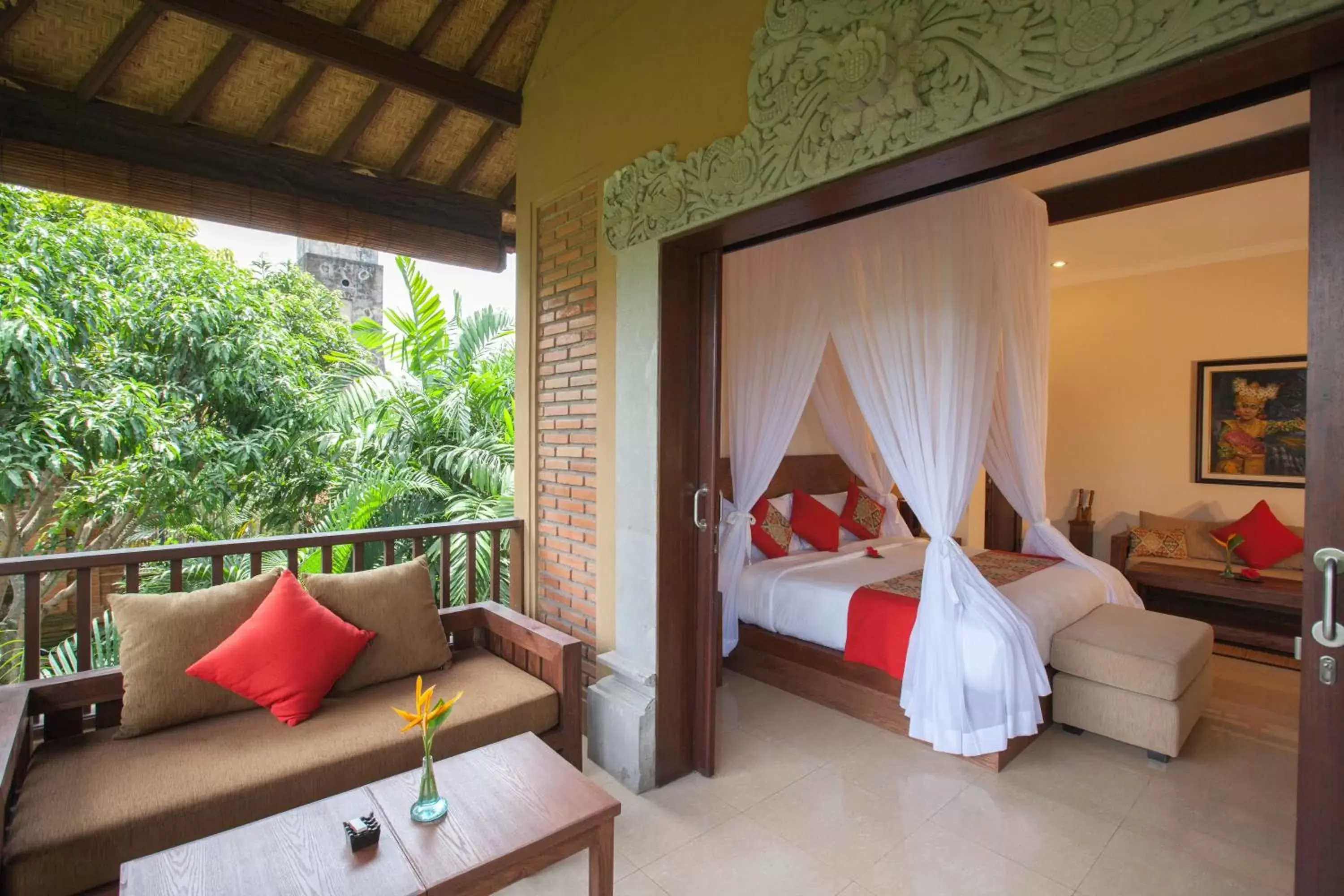 Balcony/Terrace, Bed in Bebek Tepi Sawah Restaurant & Villas
