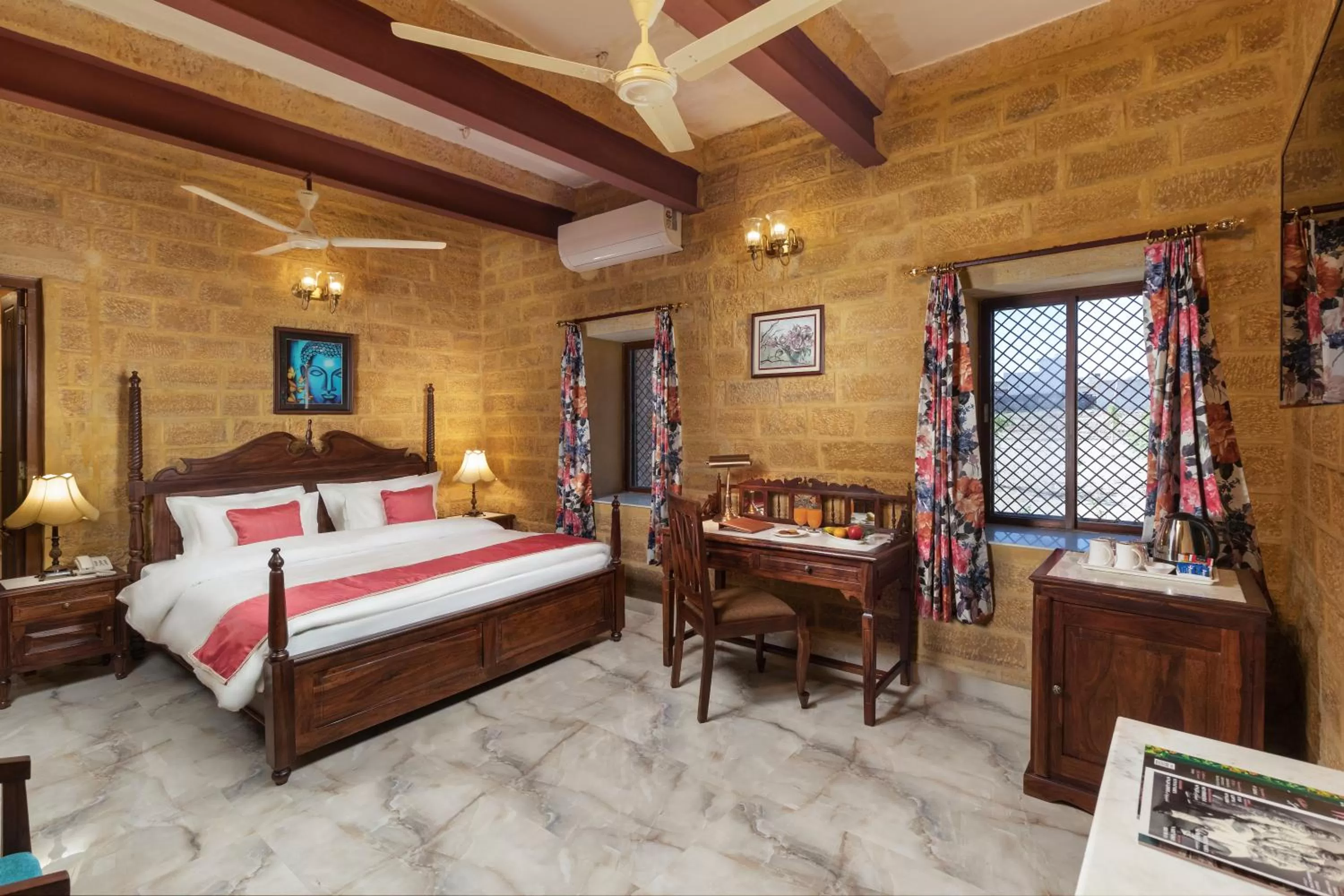 Bed in WelcomHeritage Mohangarh Fort