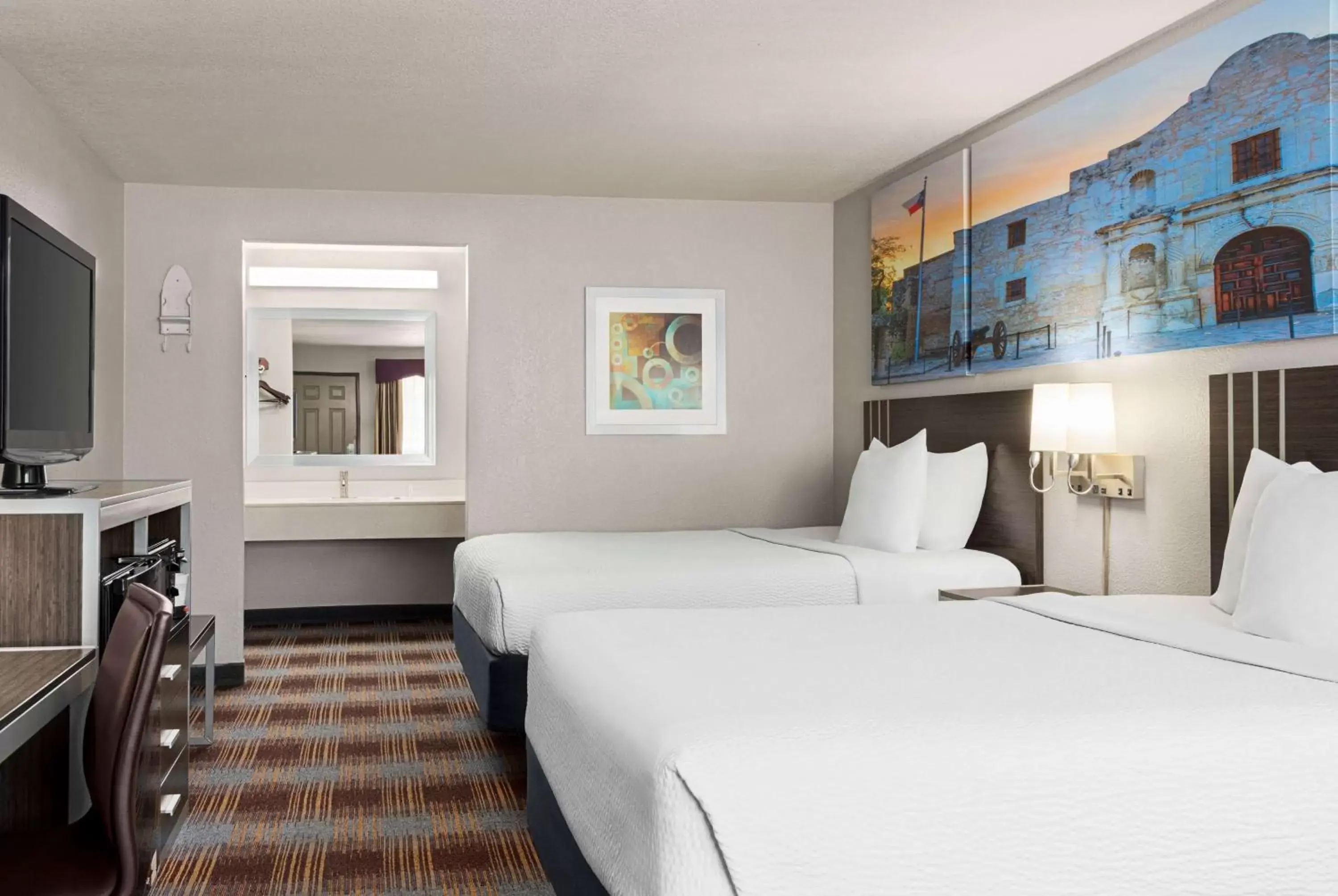 Queen Room with Two Queen Beds and Roll-in Shower - Mobility Accessible/Non-Smoking in Days Inn by Wyndham San Antonio Near Fiesta Park Queen Room with Two Queen Beds and Roll-in Shower - Mobility Accessible/Non-Smoking in Days Inn by Wyndham San Antonio Near Fiesta Park