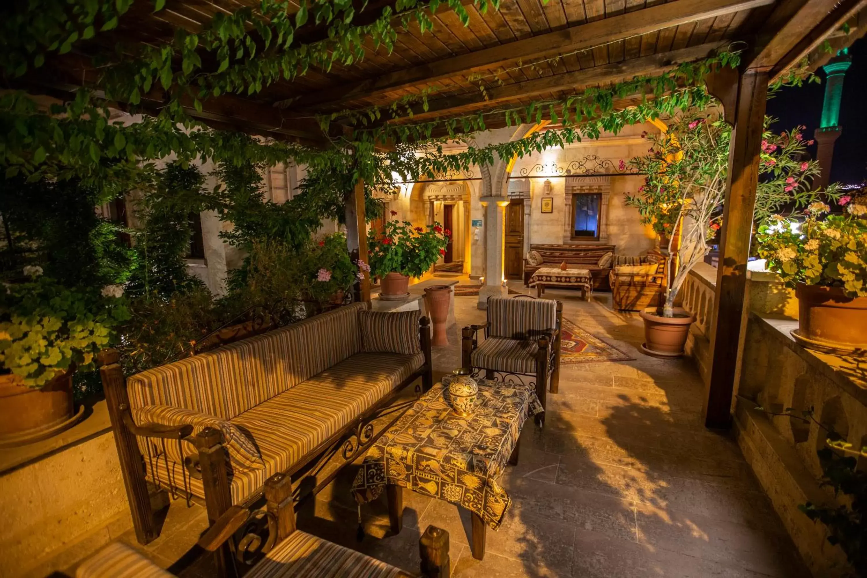 Seating area in Stone House Cave Hotel