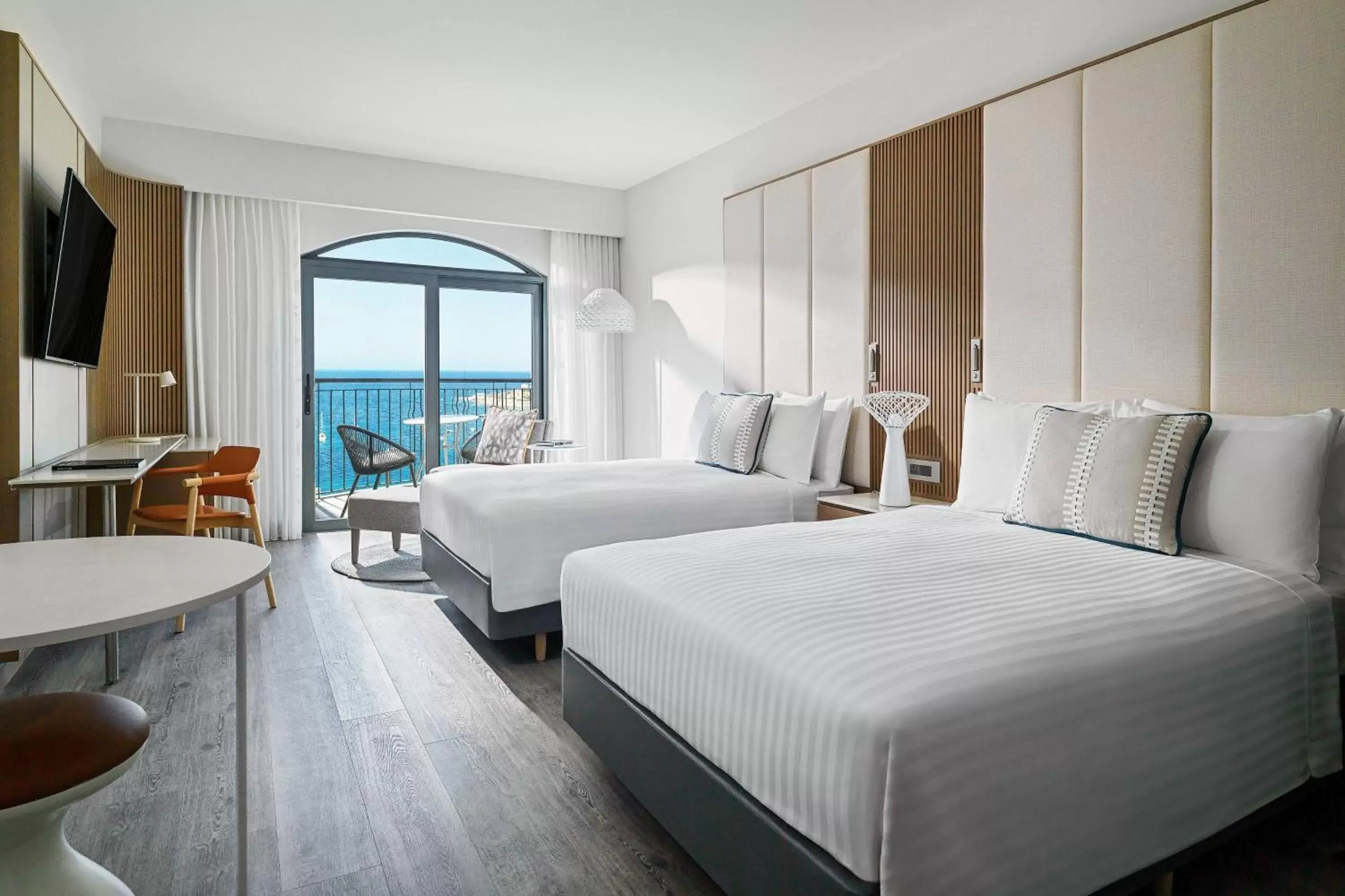 Club Room 2 Queen Beds with Balcony and Sea View, M Club Lounge Access - single occupancy in Malta Marriott Resort & Spa Club Room 2 Queen Beds with Balcony and Sea View, M Club Lounge Access - single occupancy in Malta Marriott Resort & Spa