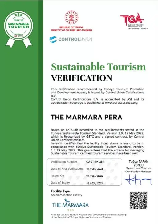 Certificate/Award, Logo/Certificate/Sign/Award in The Marmara Pera
