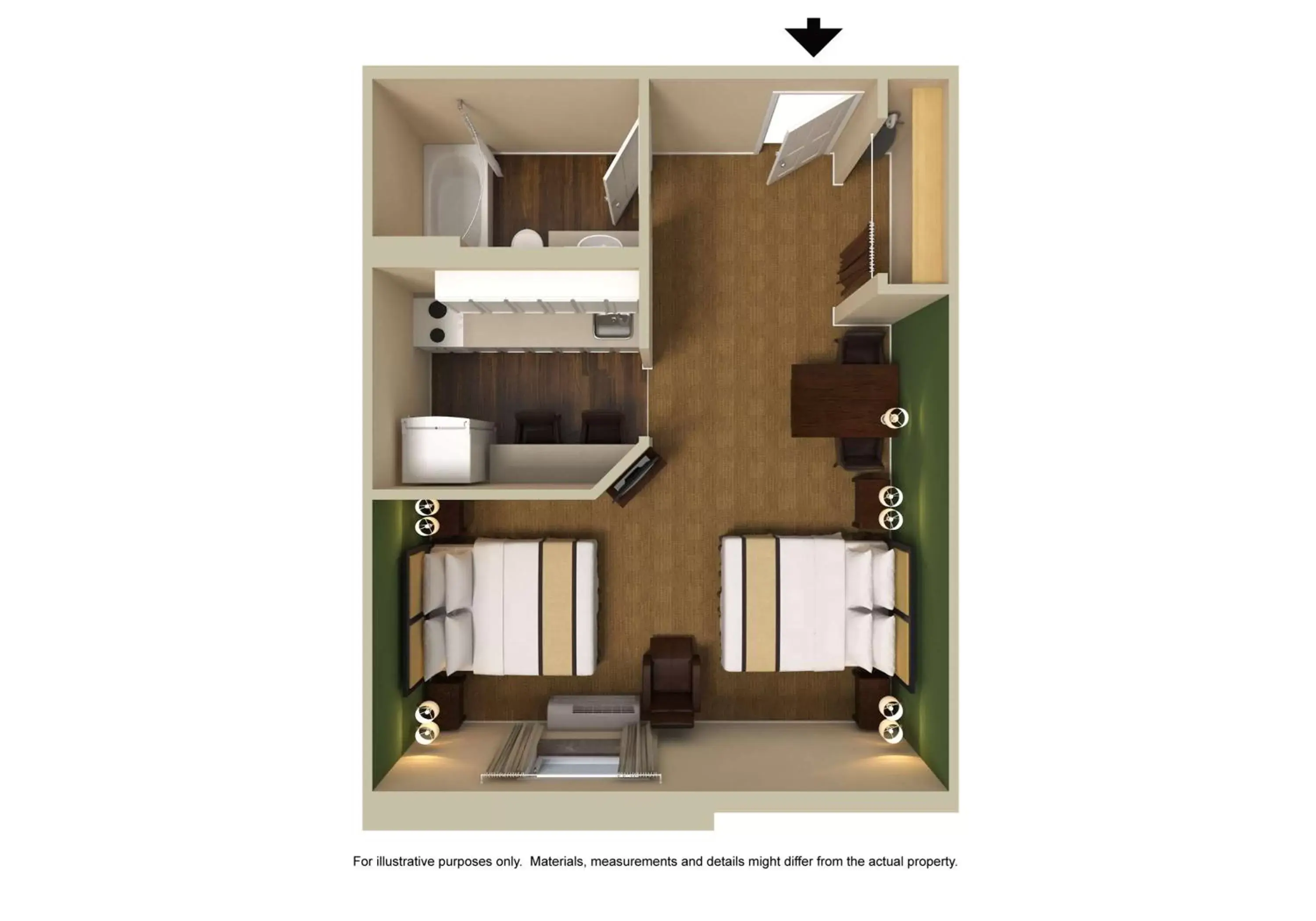 Bedroom, Floor Plan in Extended Stay America Suites - Philadelphia - Airport - Bartram Ave