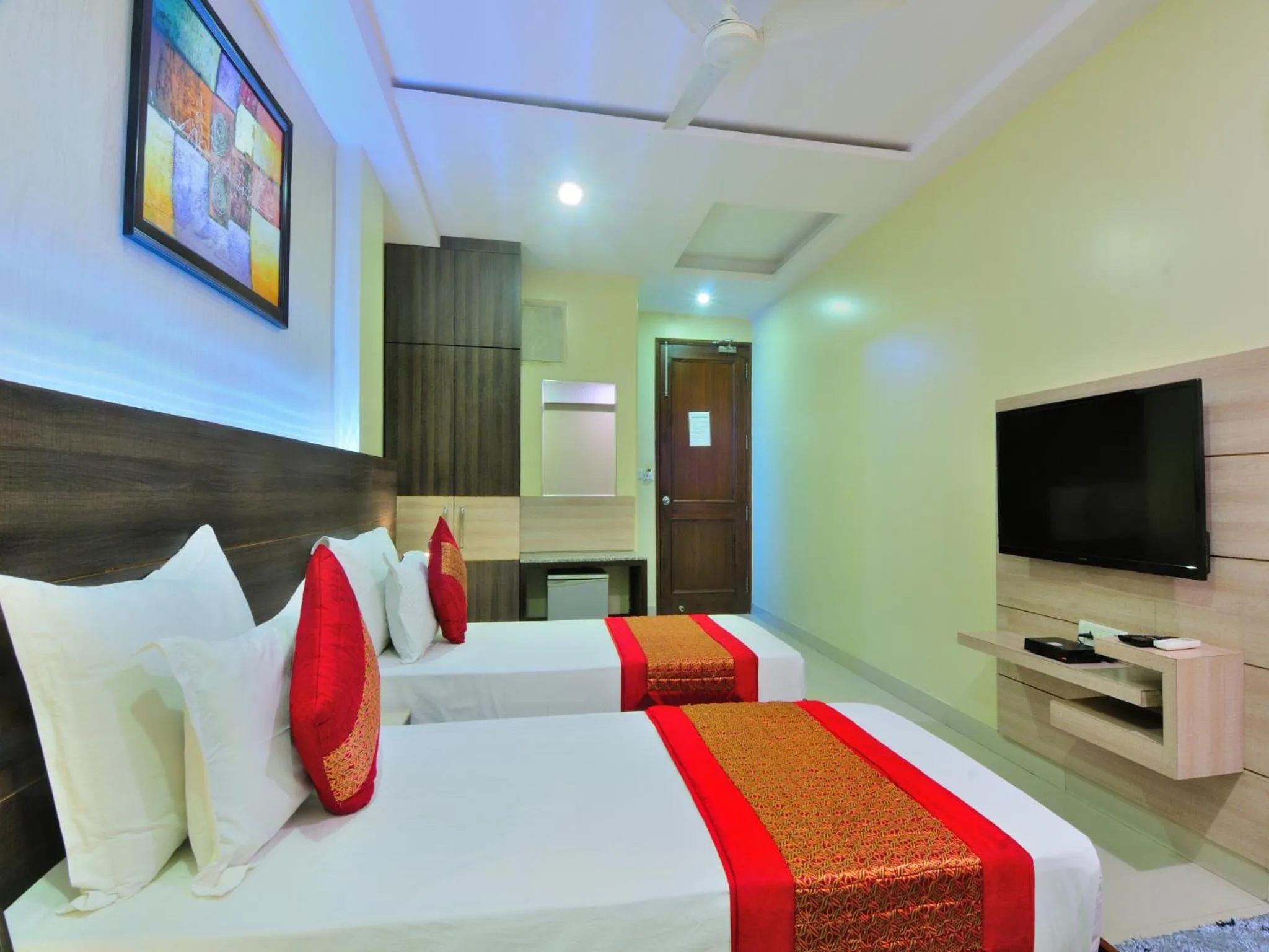 Bedroom, Bed in Hotel Sky Rich International - Just a min walk from Karol Bagh Metro Station