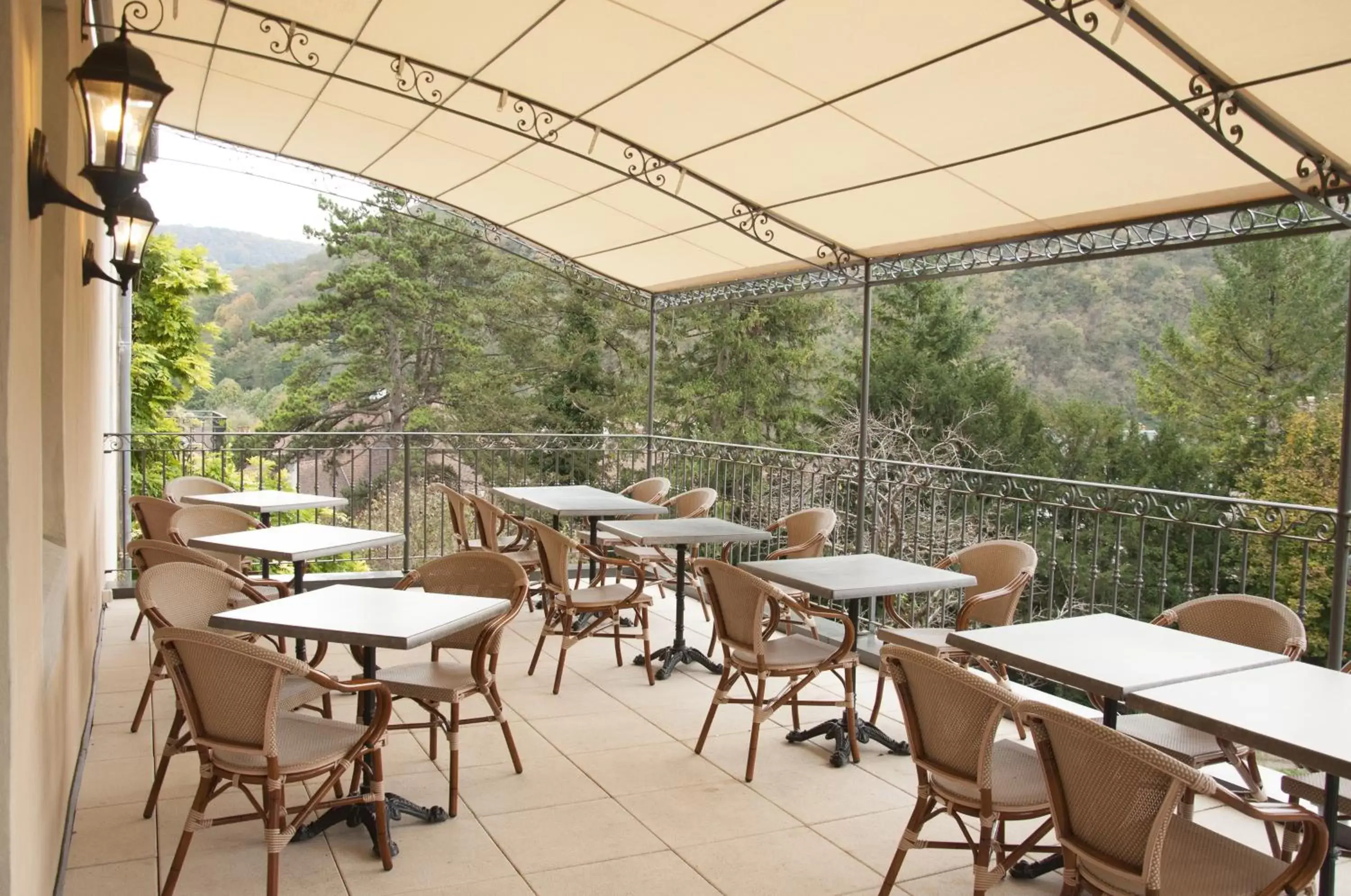 Balcony/Terrace, Restaurant/Places to Eat in Hôtel Restaurant Spa Le Sauvage
