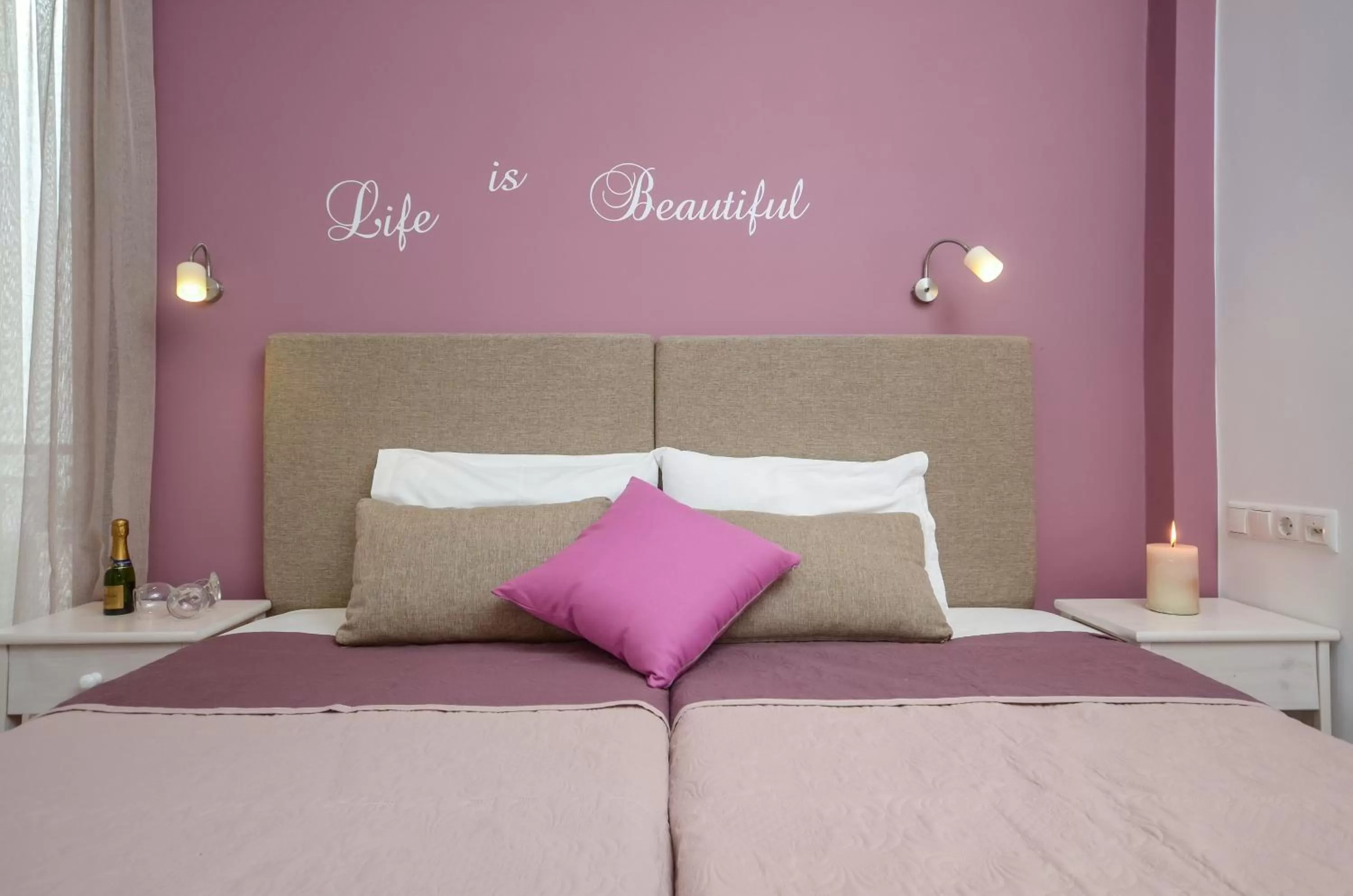 Bed in Panormos Hotel and Studios