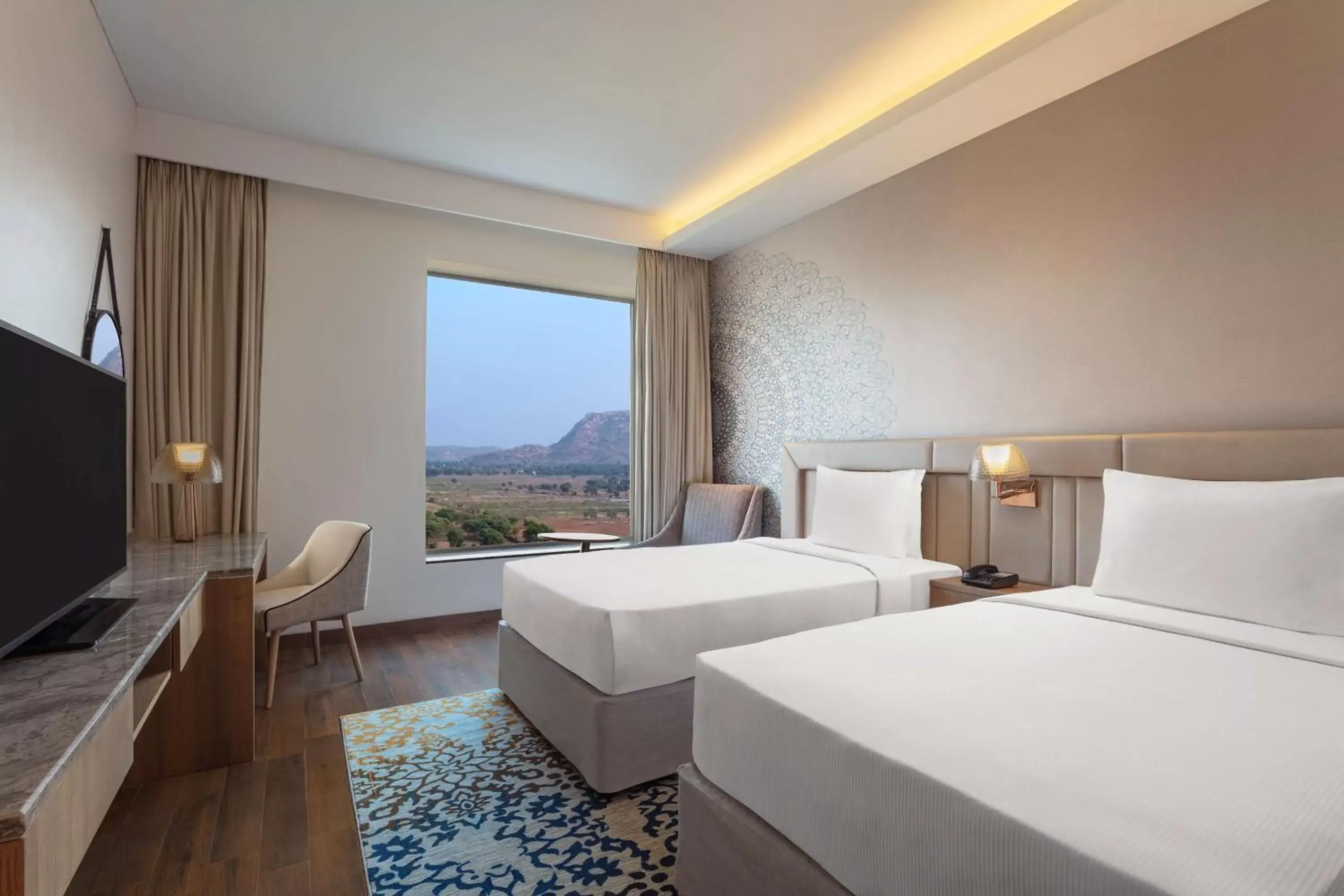 Bed, Mountain View in Doubletree By Hilton Jaipur Amer