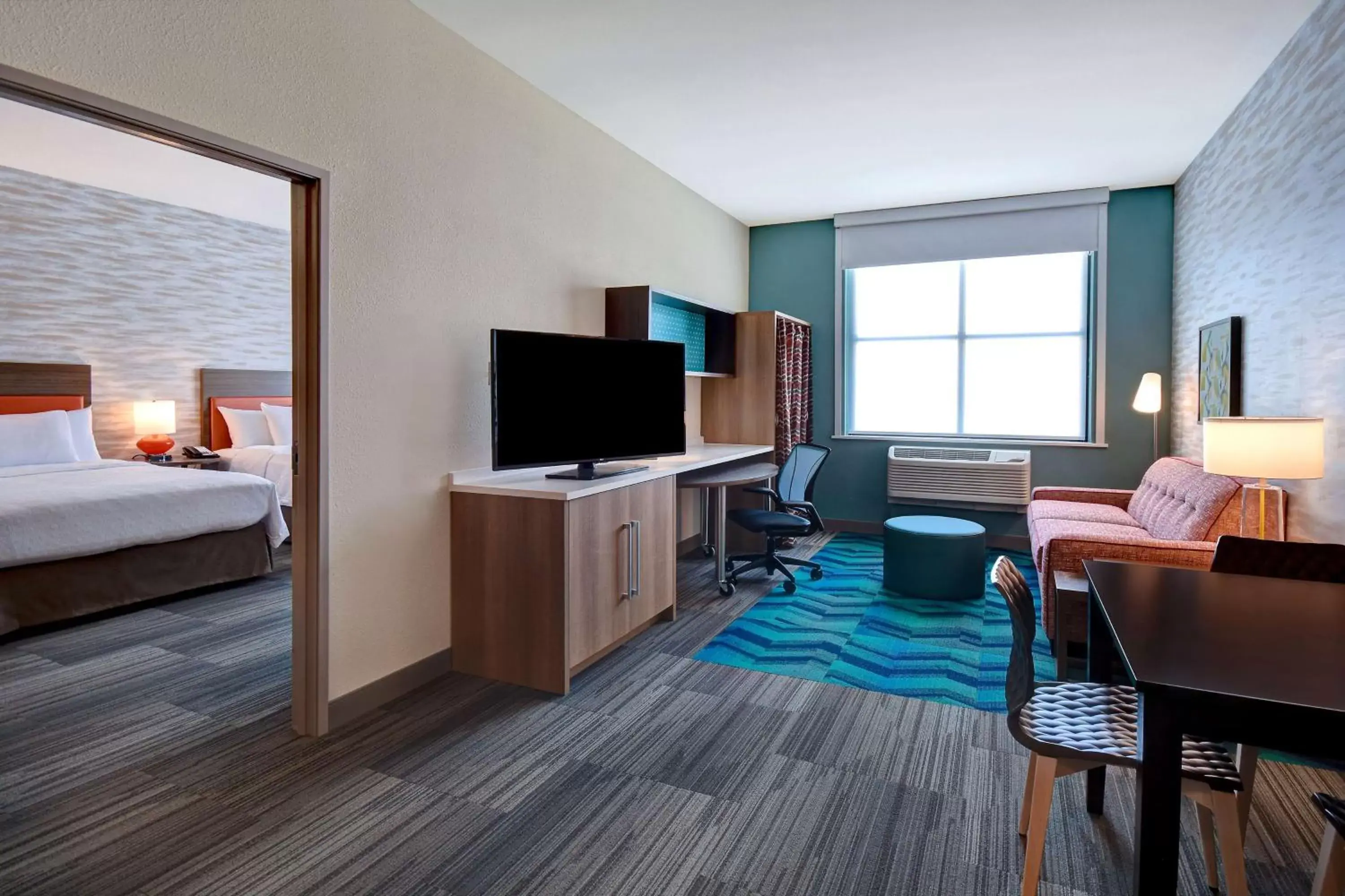 Living room, Bed in Home2 Suites By Hilton Kalamazoo Downtown, Mi Living room, Bed in Home2 Suites By Hilton Kalamazoo Downtown, Mi