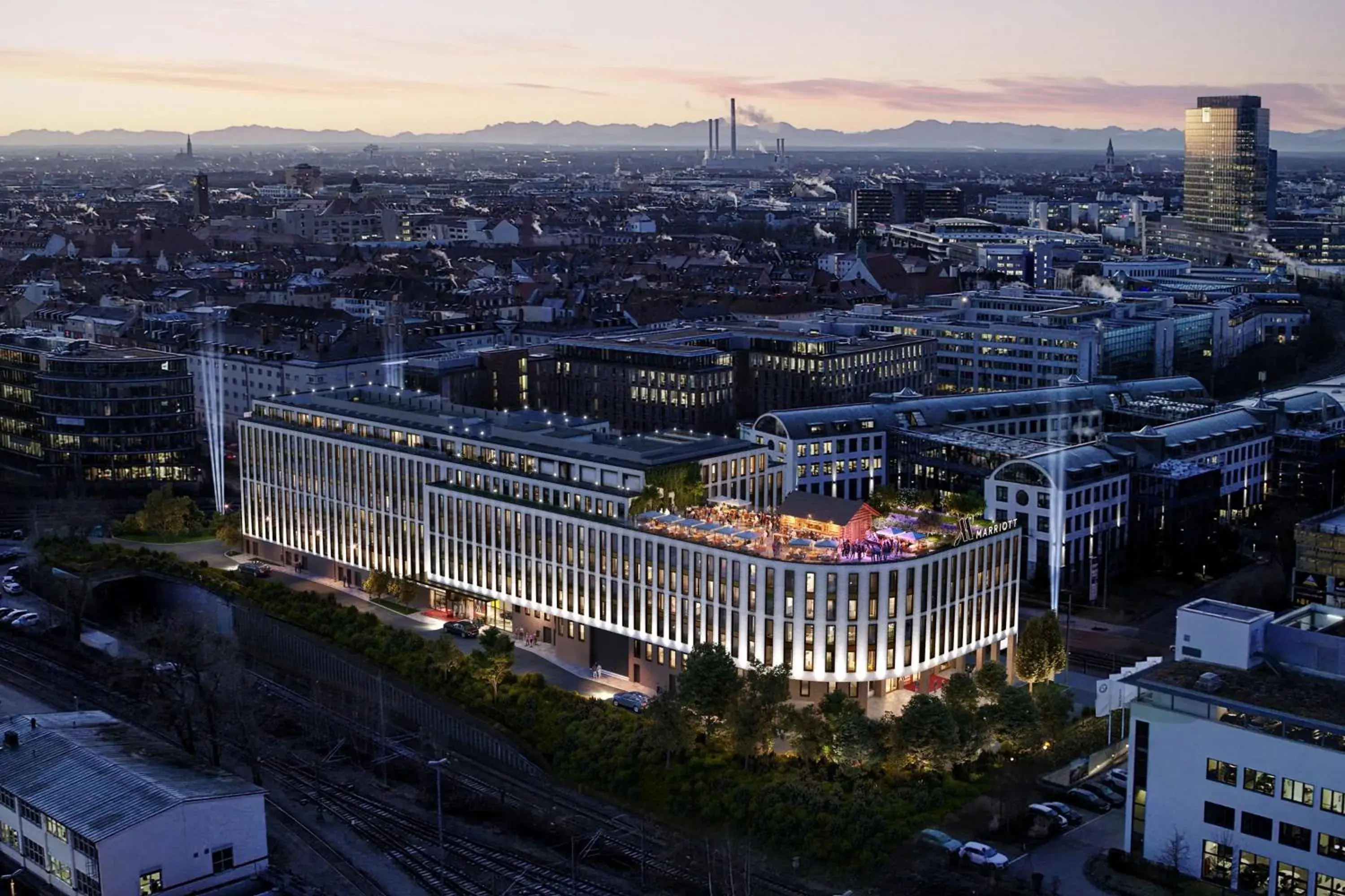 Property building, Bird's-eye View in Munich Marriott Hotel City West