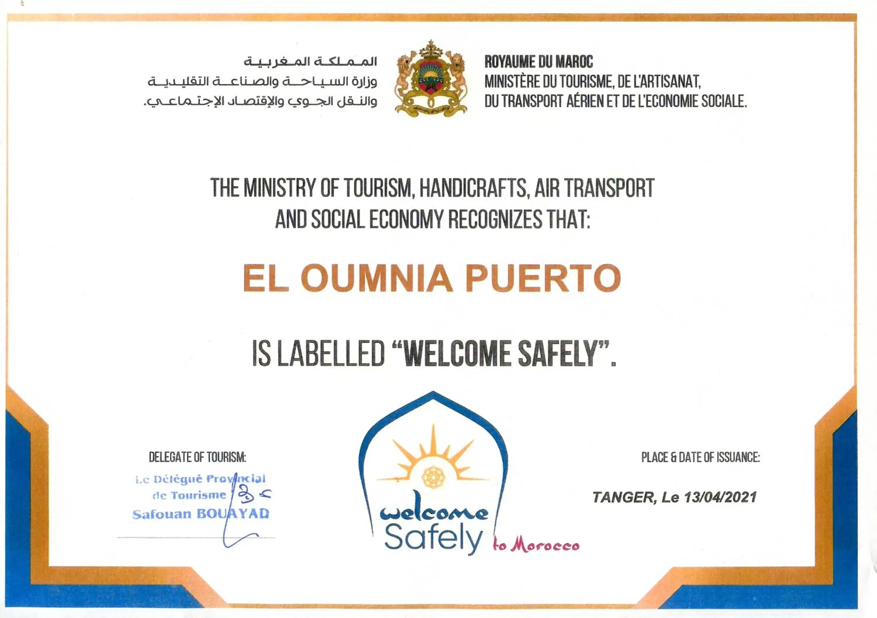 Logo/Certificate/Sign in El Oumnia Puerto & Spa