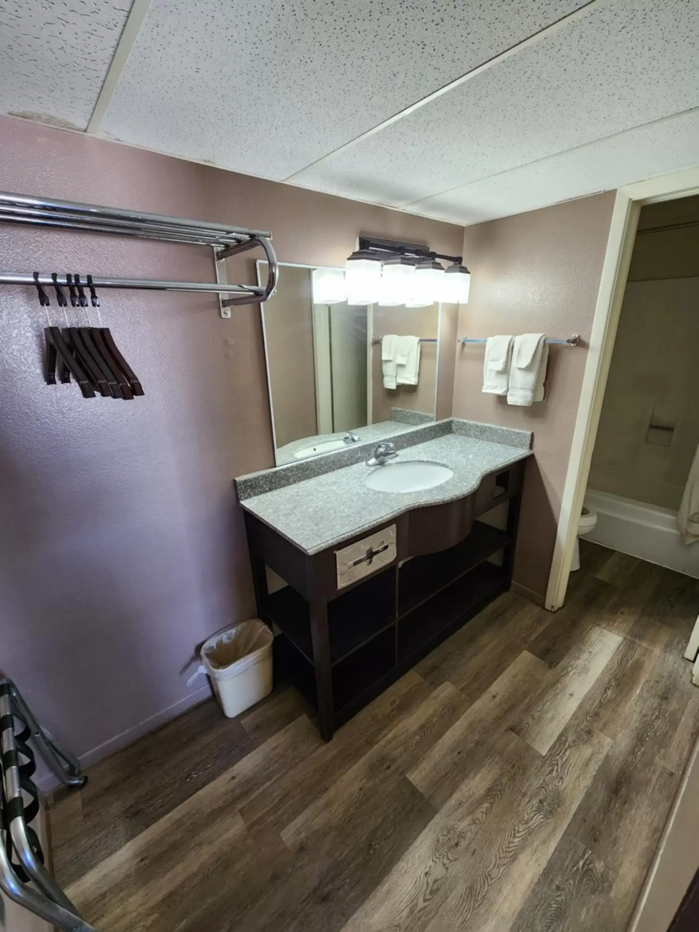 Bathroom, Bed in Satellite Inn