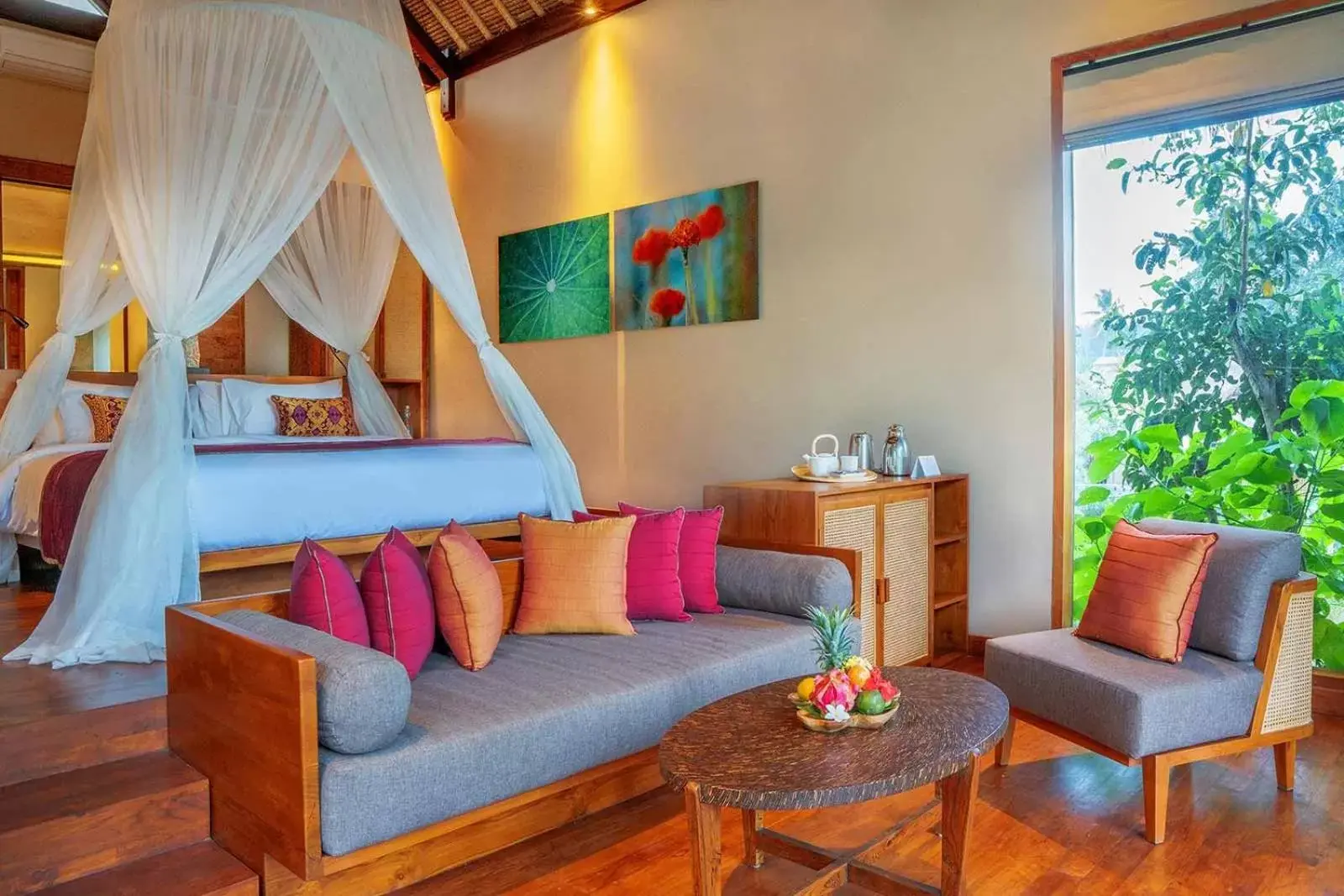 Bed, Seating Area in Fivelements Retreat Bali