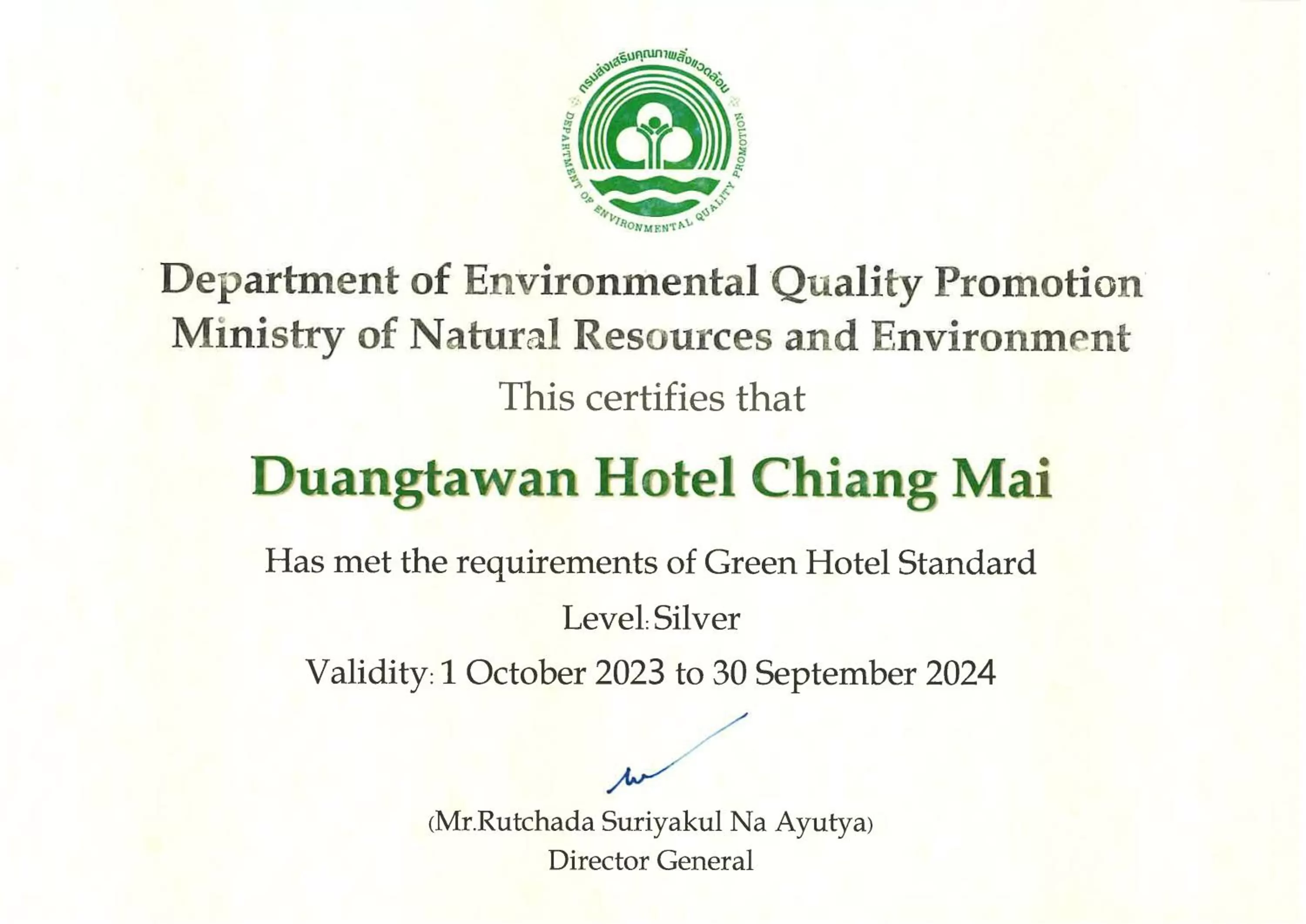 Certificate/Award in Duangtawan Hotel Chiang Mai