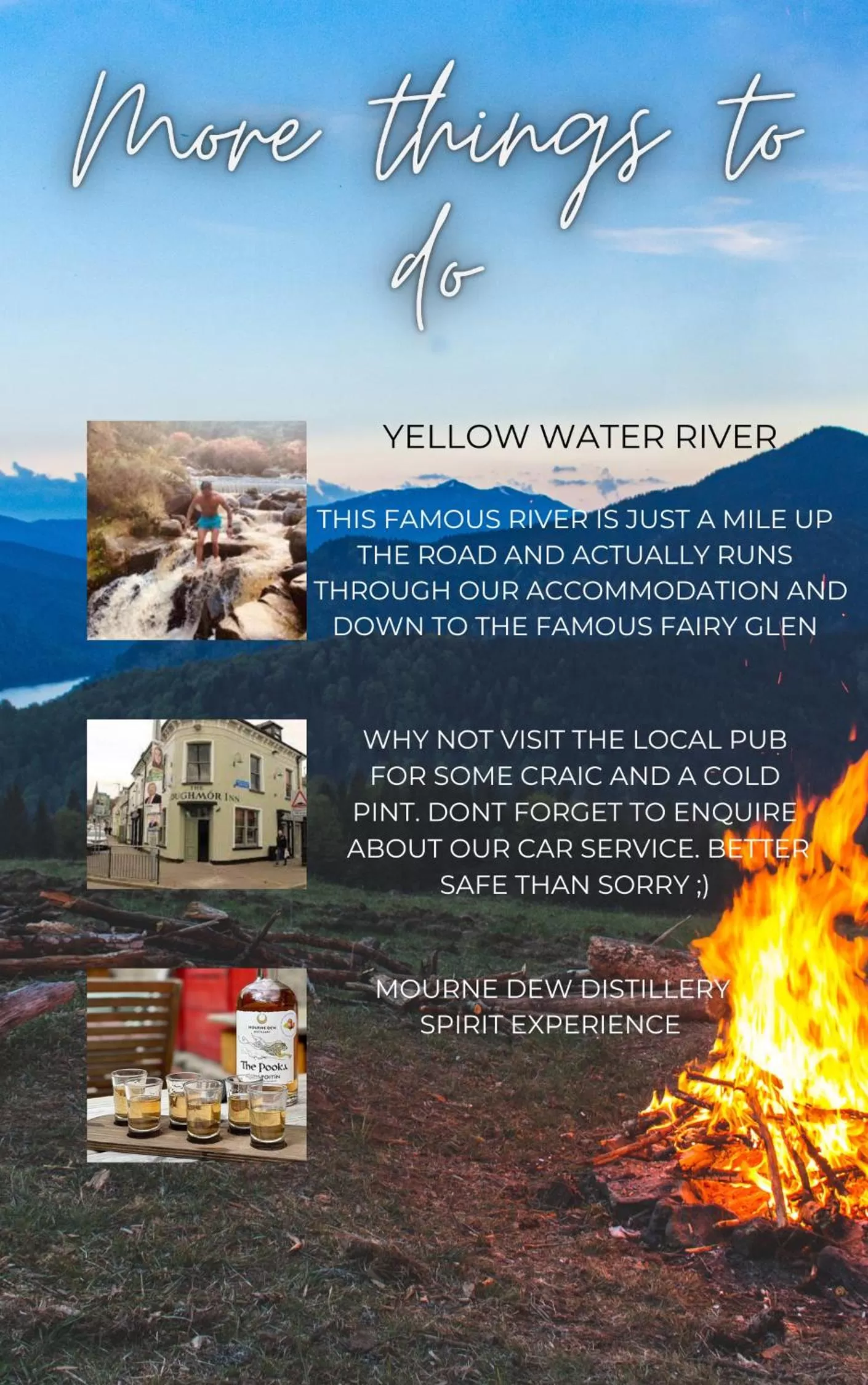 Text overlay in Rostrevor Valley Holiday Park Rooms with Hot tub and car service