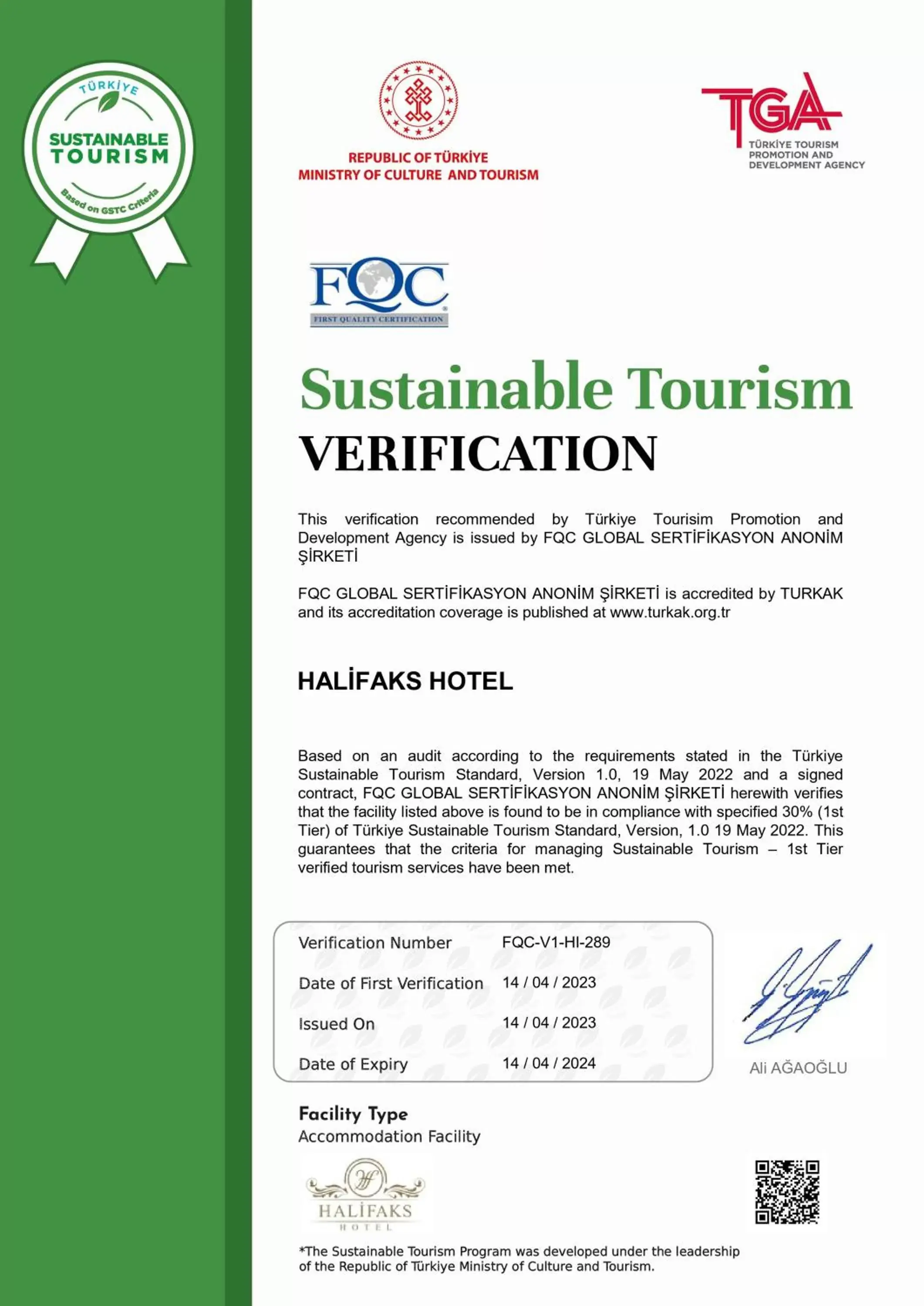 Certificate/Award in Halifaks Hotel