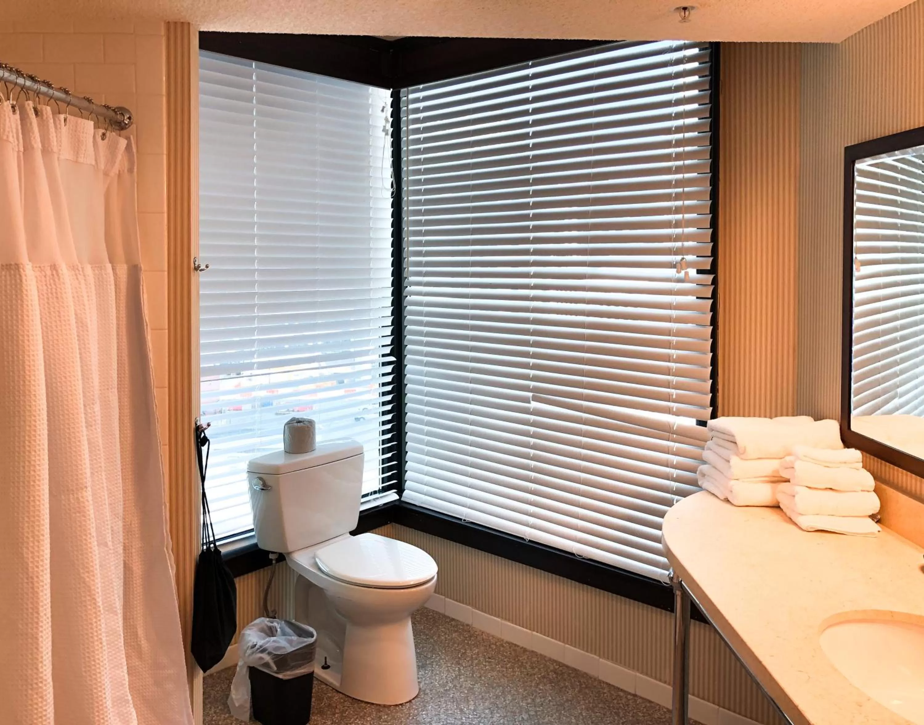 Bathroom, Bed in Fort Pontchartrain Detroit, a Wyndham Hotel