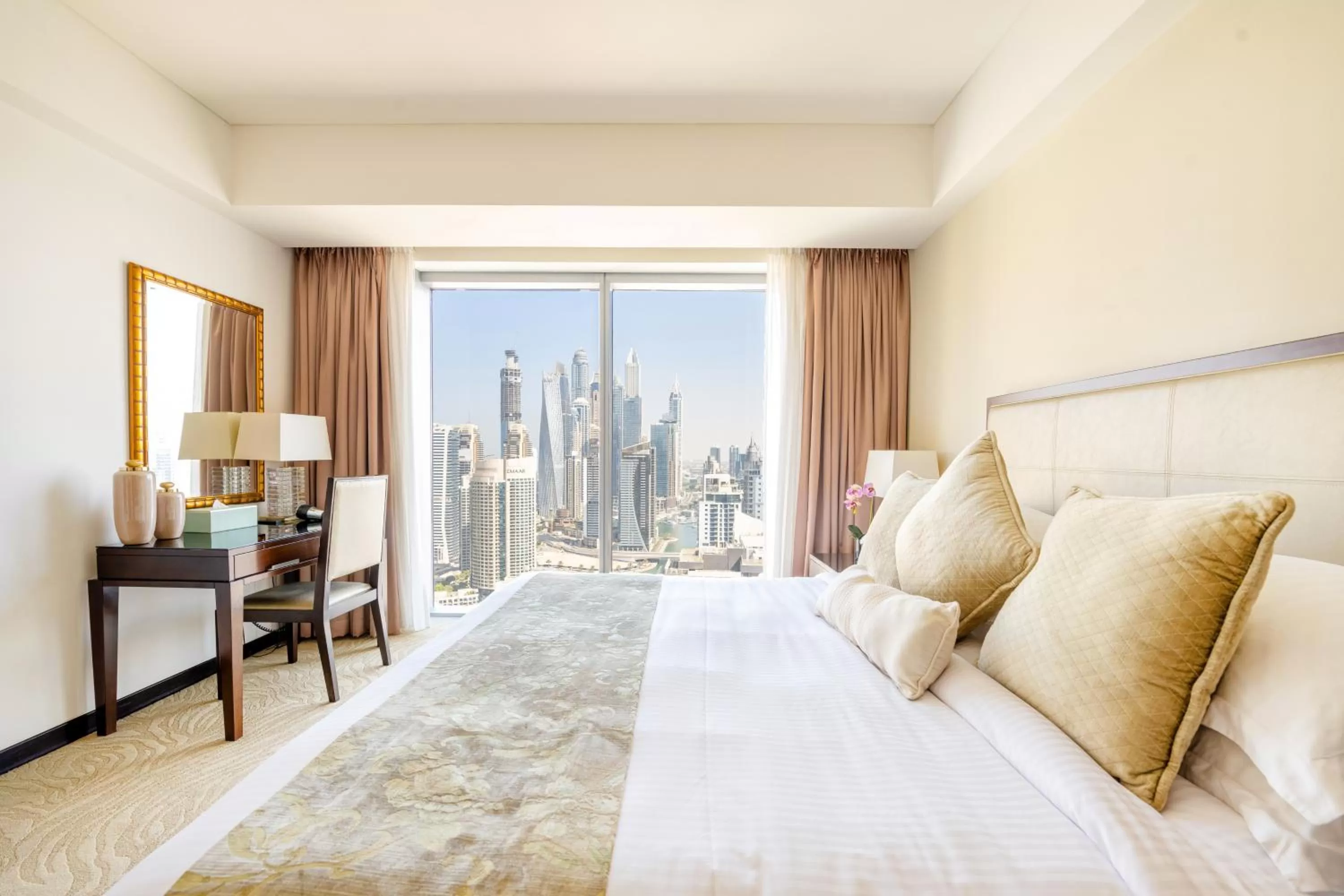 Bedroom, Bed in Emaar Residences Dubai Marina by Qstay - formerly Address Dubai Marina