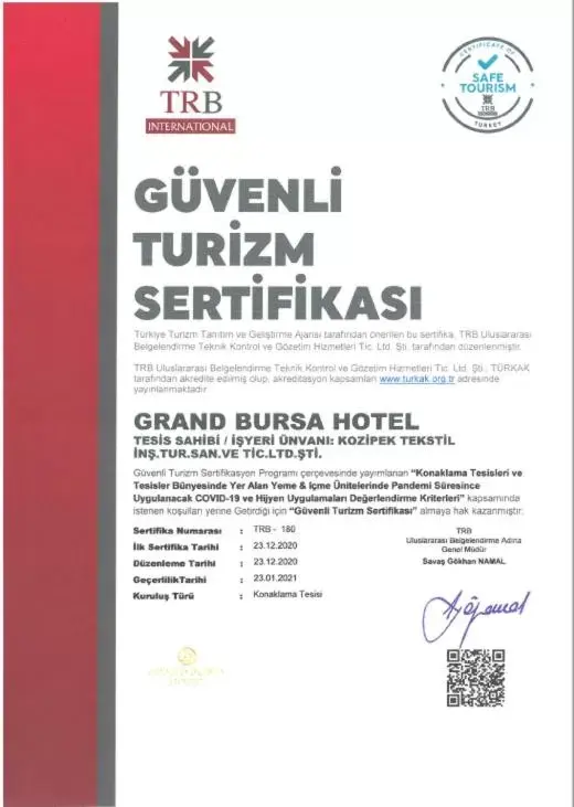 Logo/Certificate/Sign in Grand Bursa Hotel