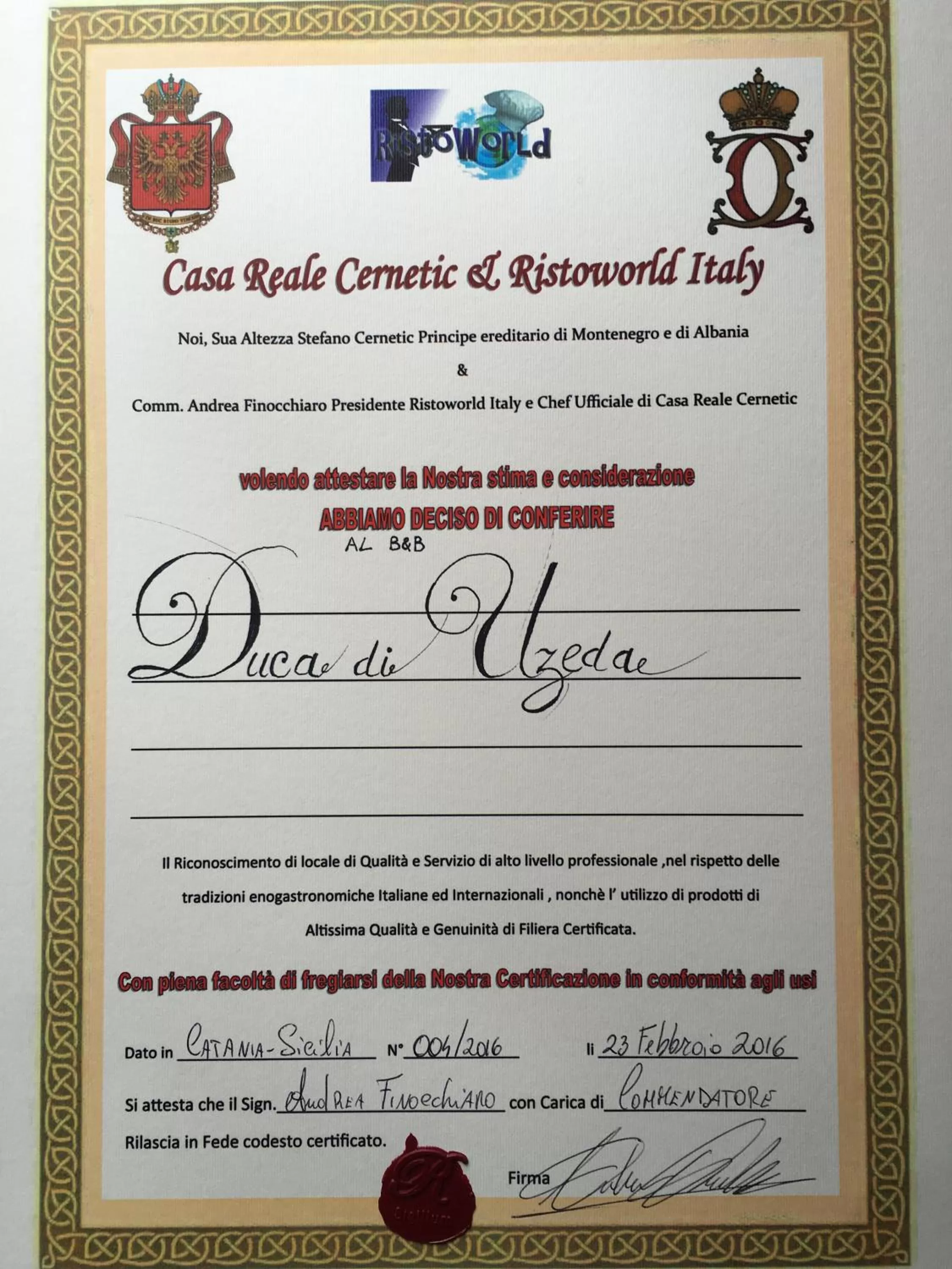 Logo/Certificate/Sign in Duca di Uzeda Bed and Breakfast