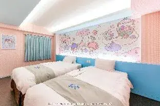 Bed in Hotel Okinawa With Sanrio Characters